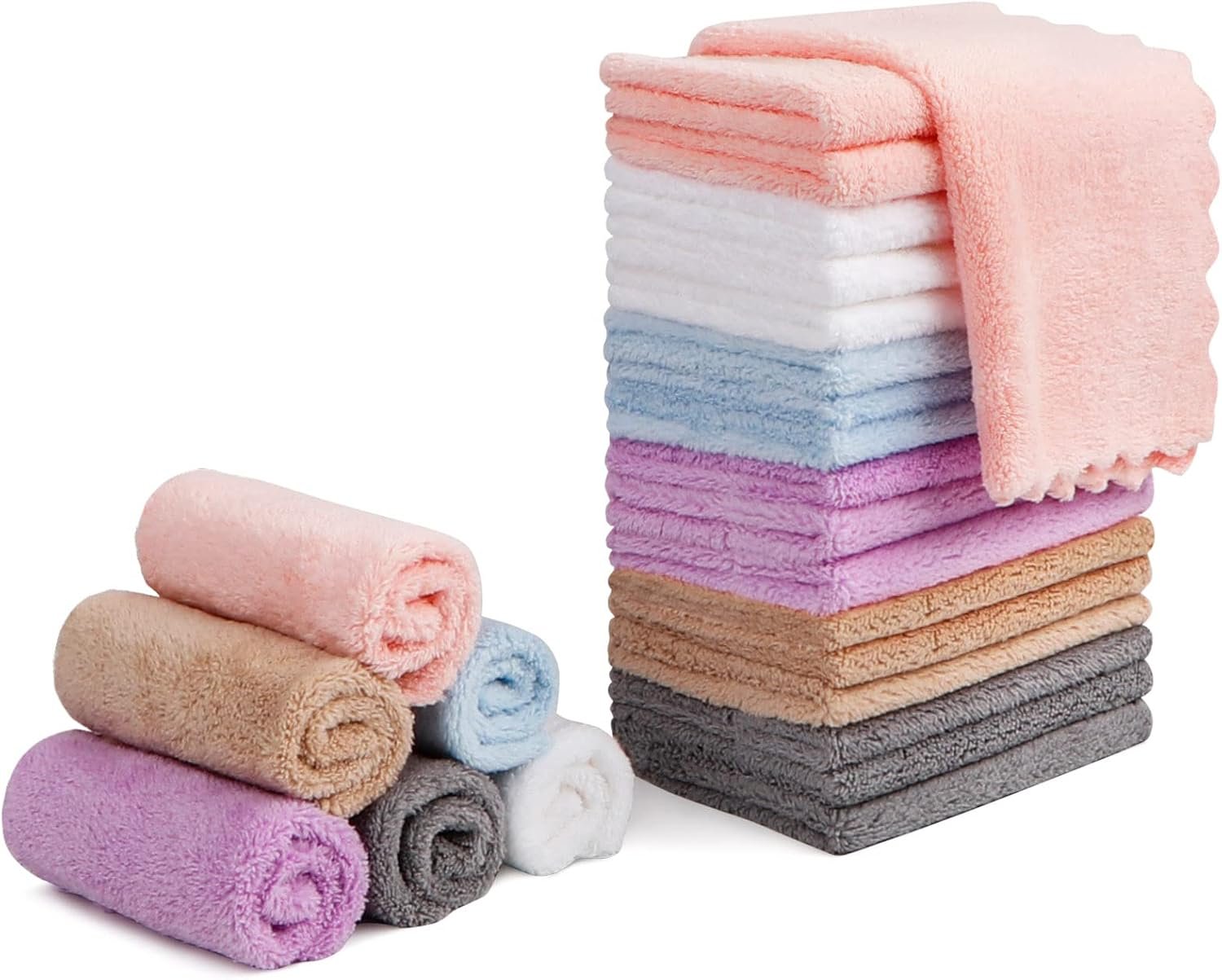 Orighty Makeup Remover Cloths, 24 Pack Microfiber Face Towels, 7 x 7 Inch