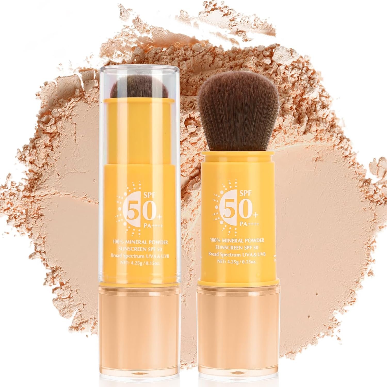 1PCS Mineral Sunscreen Setting Powder – SPF 50 Brush On Powder Sunscreen for Face, Scalp & Hair, Lightweight Breathable Lasting Oil Control, Natural Matte Finish Loose for All Skin Types（03# Medium）