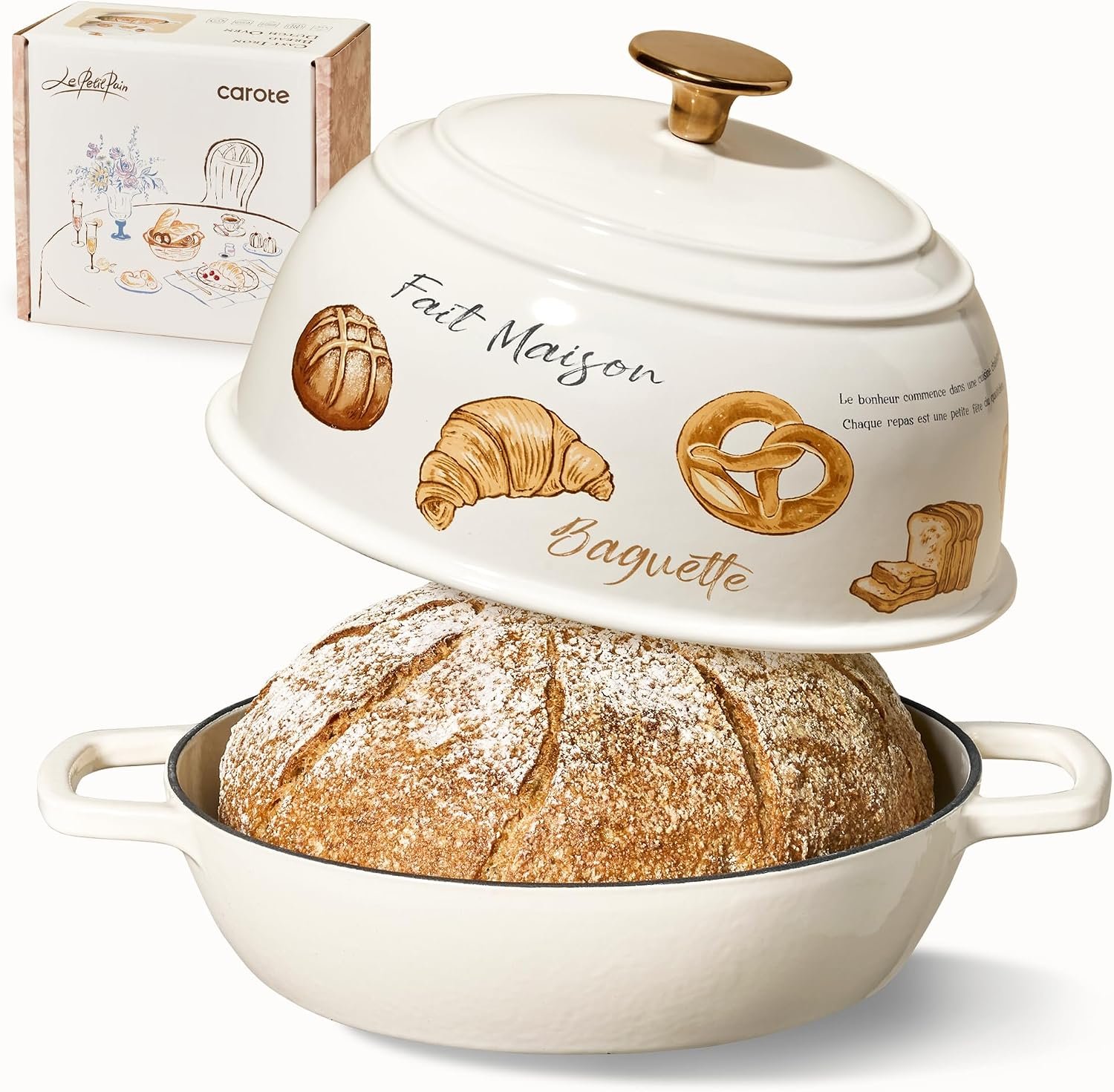 CAROTE Enameled Cast Iron Dutch Oven, 5QT Pot with Lid & Gift Box