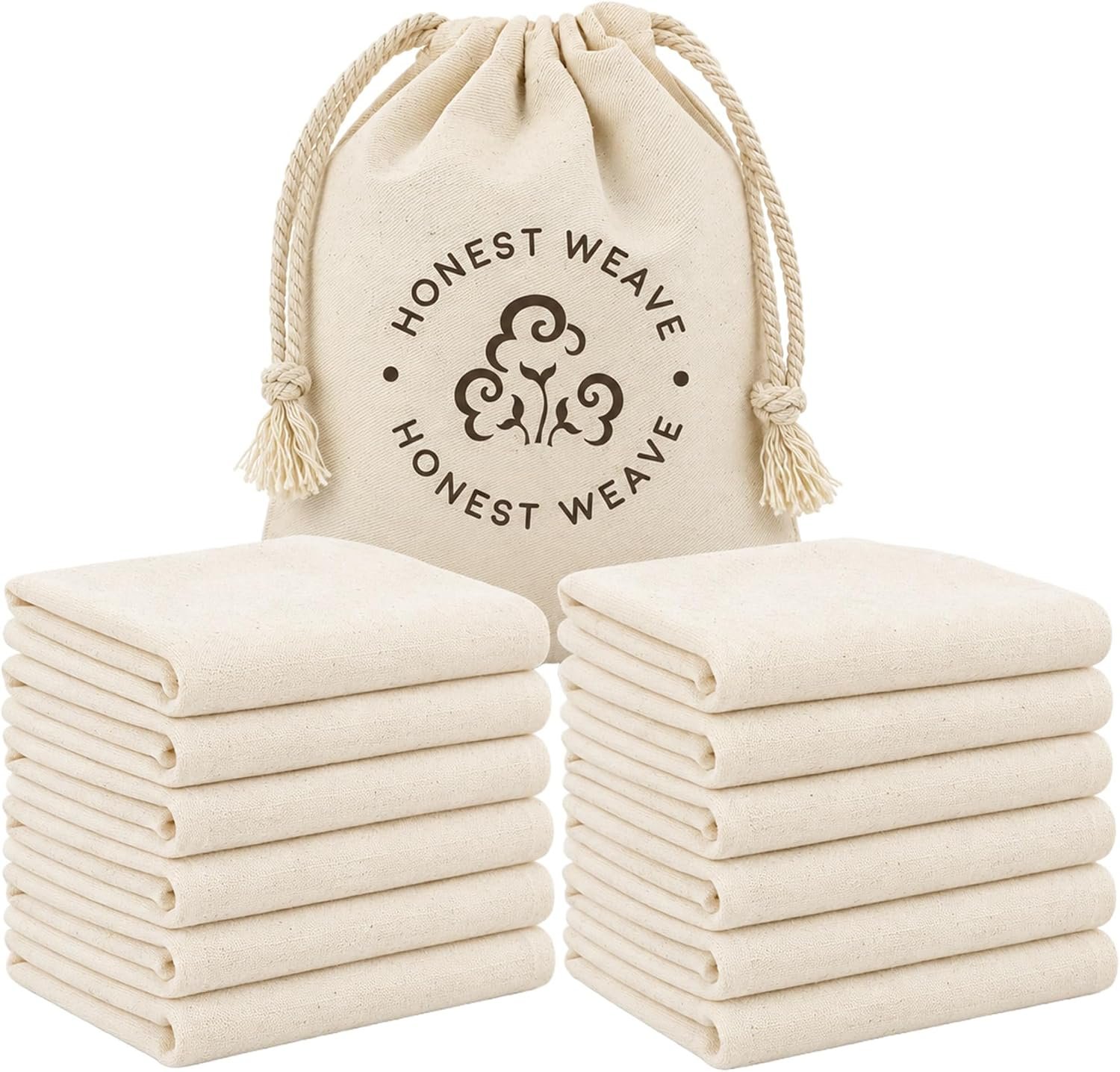 HONEST WEAVE Organic Cotton Flour Sack Towels, Natural Tan, 12-Pack, 27×27