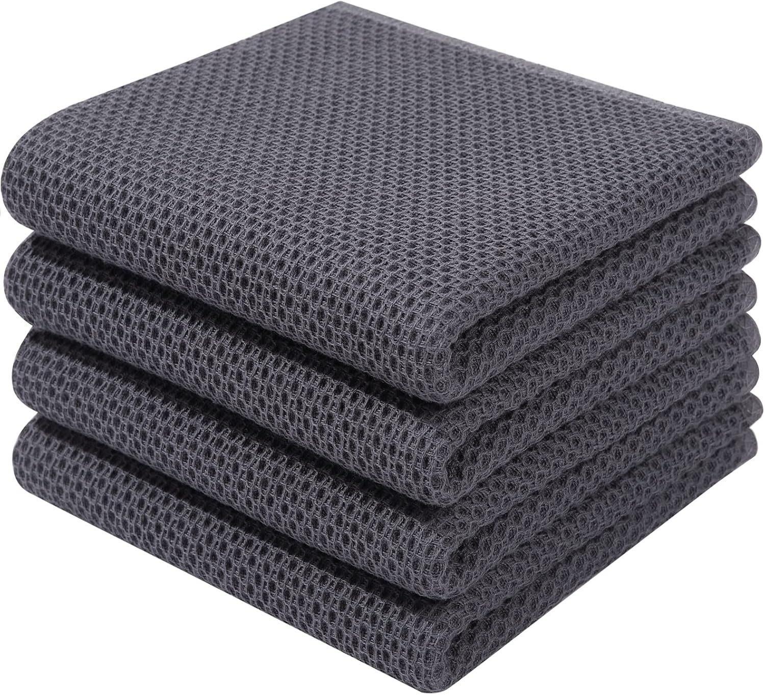 Homaxy 100% Cotton Waffle Weave Kitchen Dish Towels 4-Pack, Dark Grey