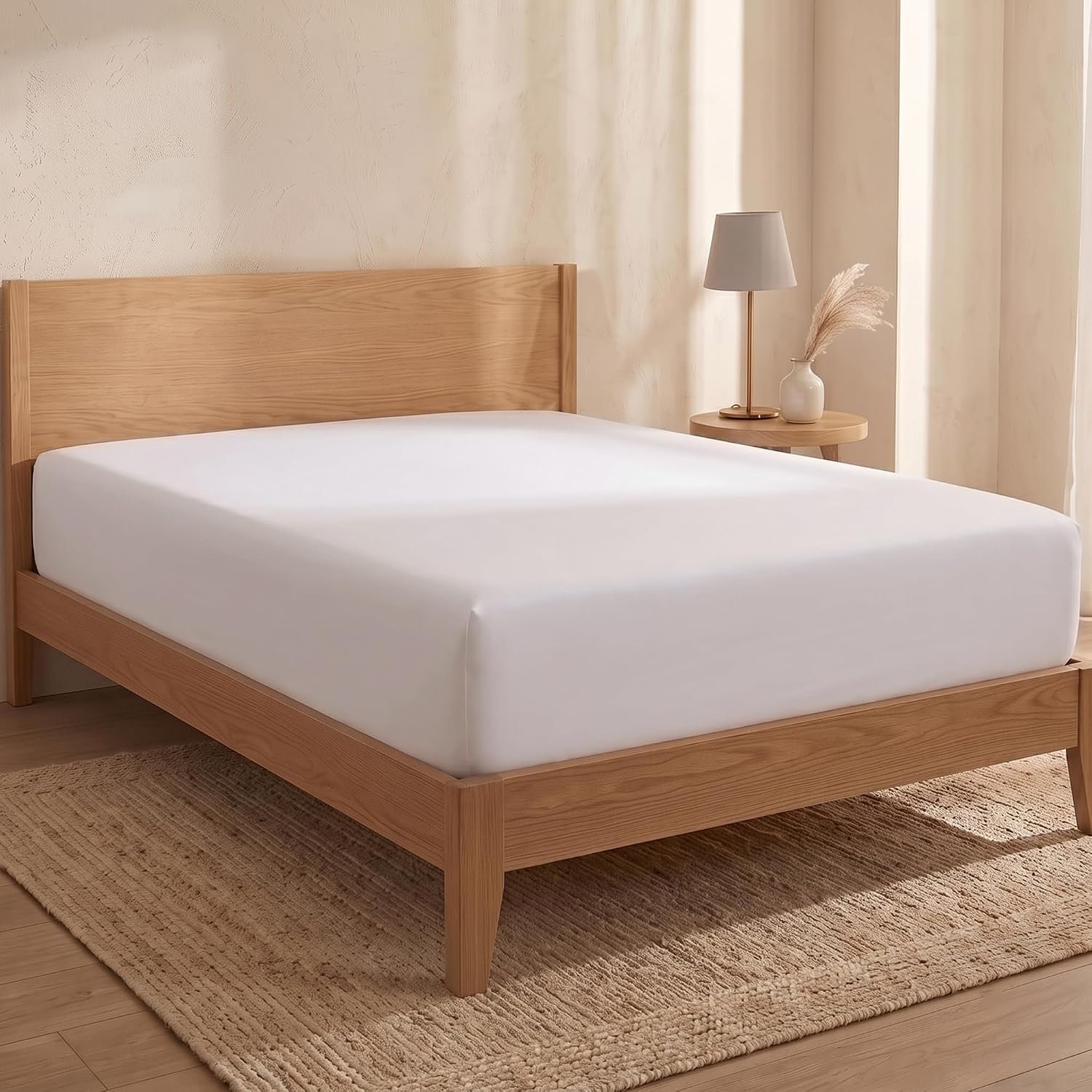 BIOWEAVES 100% Organic Cotton 1 Fitted Sheet Queen Size Only | 300 Thread Count Sateen Weave GOTS Certified with Deep Pocket – White