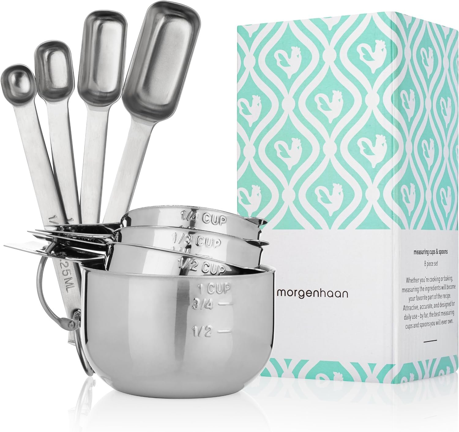Premium 304 Stainless Steel Measuring Kit – 8-Piece Essential Cups and Spoons for Everyday Use, Stackable & Durable