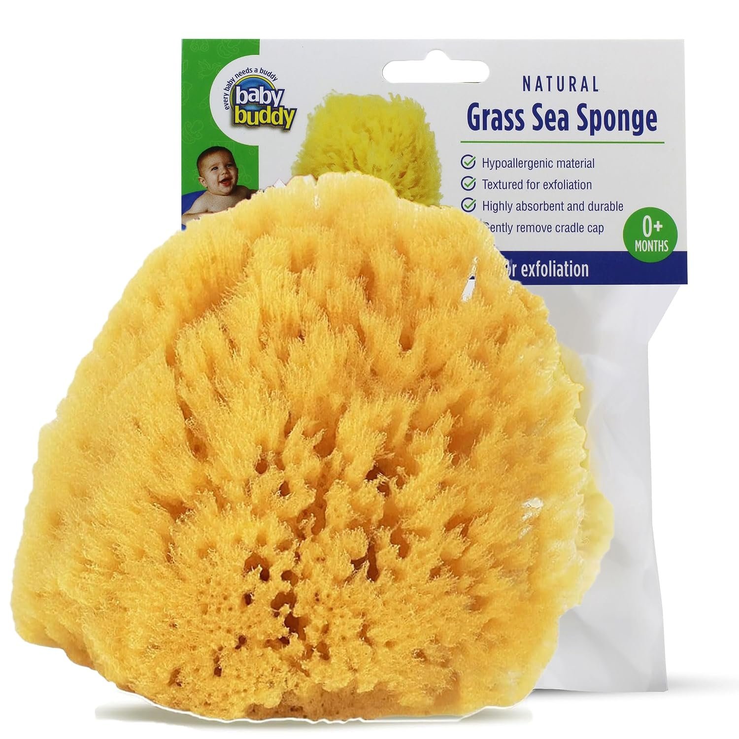 Baby Buddy Natural Baby Bath Sponge 4in Soft Grass Sea Sponge Soft on Baby’s Tender Skin, Biodegradable, Hypoallergenic, Absorbent Natural Sea Sponge, 1 Pack, Yellow