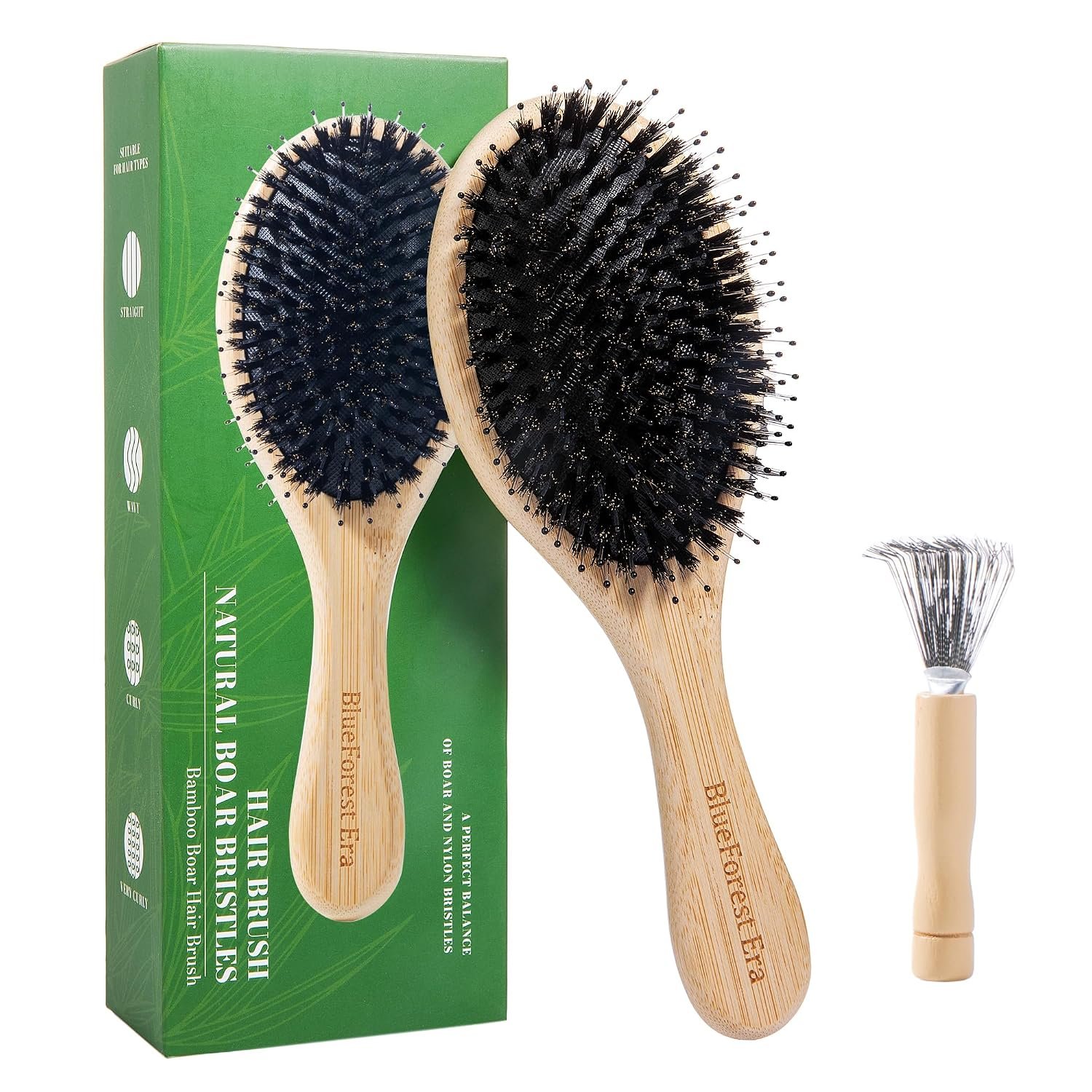 Boar Bristle Hair Brush Natural Bamboo Paddle Hair Brush