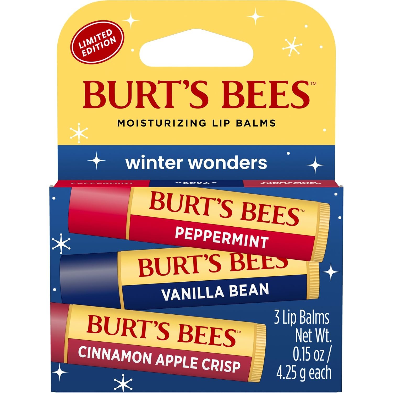 Burt’s Bees Winter Wonders Holiday Lip Balm Gift Set, 3 Tubes