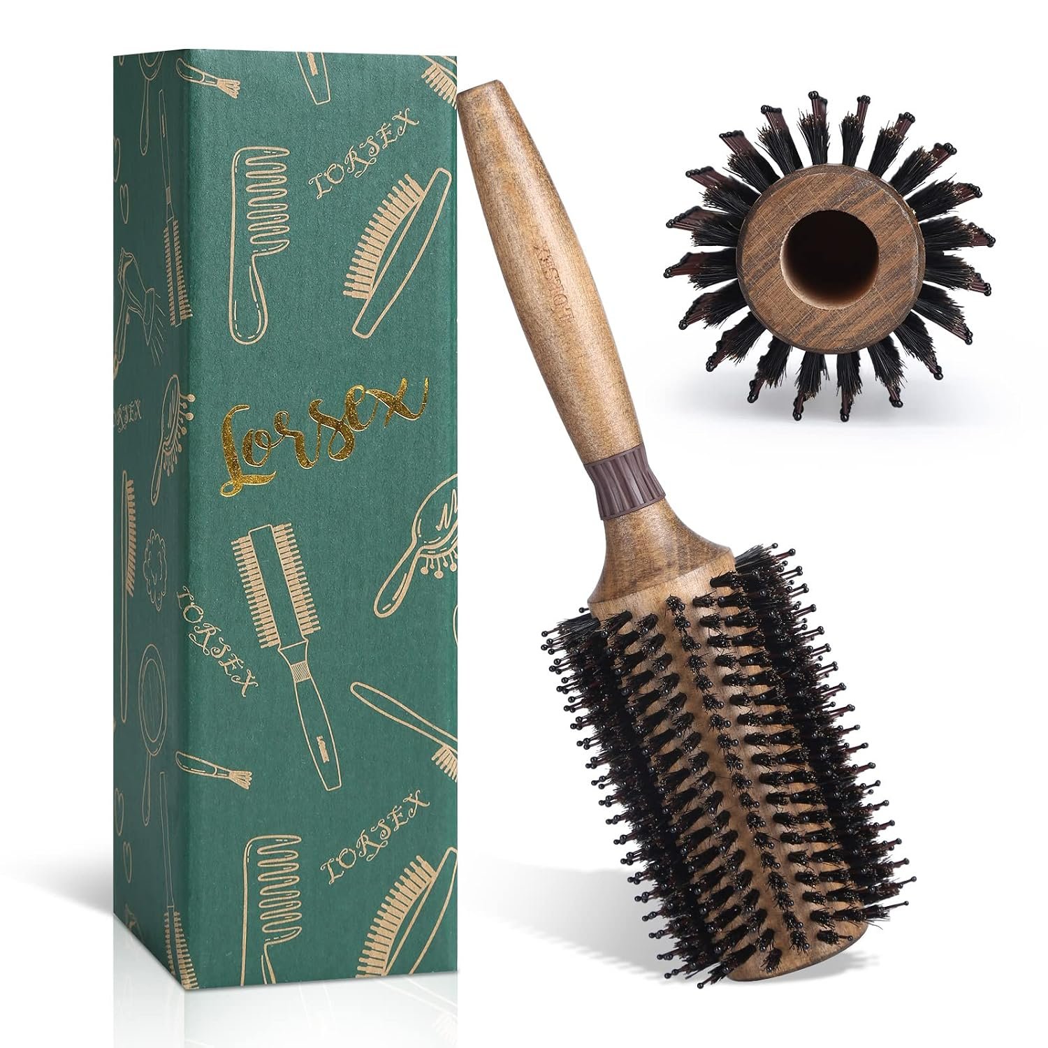 Round Brush for Blow Drying, LORSEX Boar Bristle Hair brush for Women Men, Round Hairbrush for Add Shine/Volume, Minimize Damage (2.8 Inch)