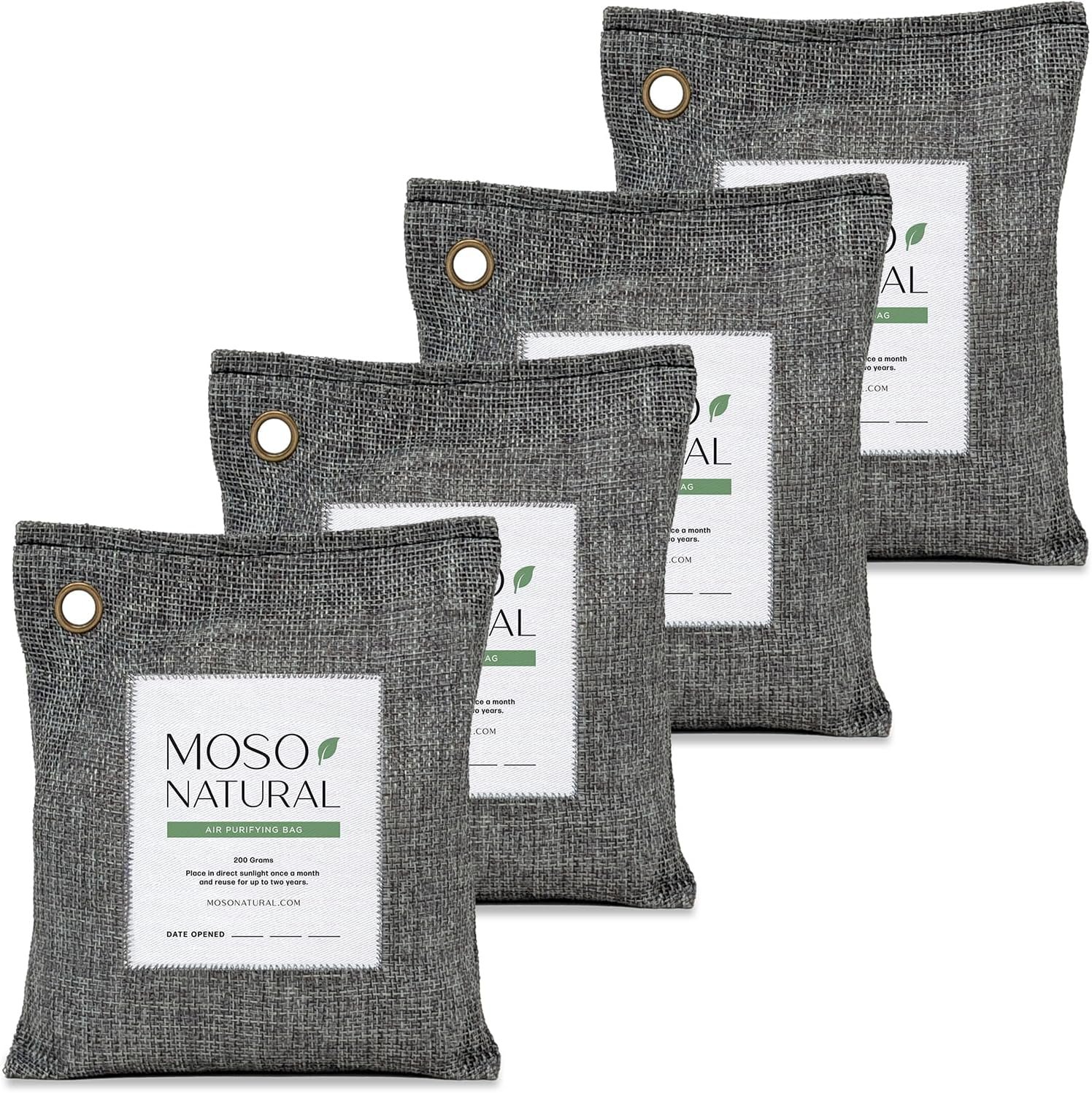 Moso Natural Air Purifying Bag 200g (4 Pack) Premium Charcoal Odor Absorber, Car Odor Eliminator & Closet Deodorizer for Home & Pet, Lasts 2 Years, Unscented Bamboo Charcoal Bags, HGTV Editors’ Pick