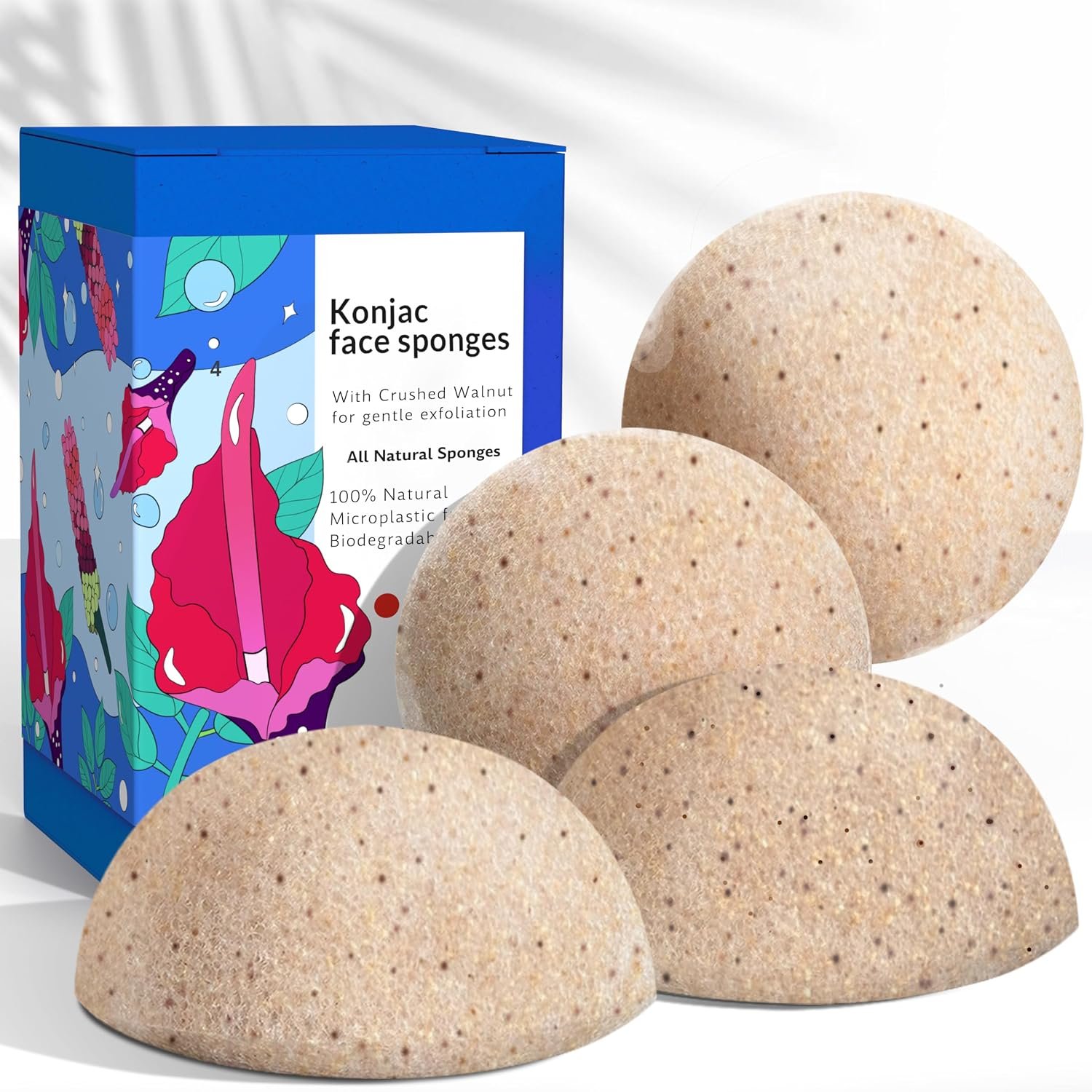 Konjac Sponge Face Scrubber Exfoliator for Cleansing | Vegan Microplastic Free | 100% Natural Plant Based | Non-Toxic | Biodegradable | Eco-Friendly | Plastic Free Packaging