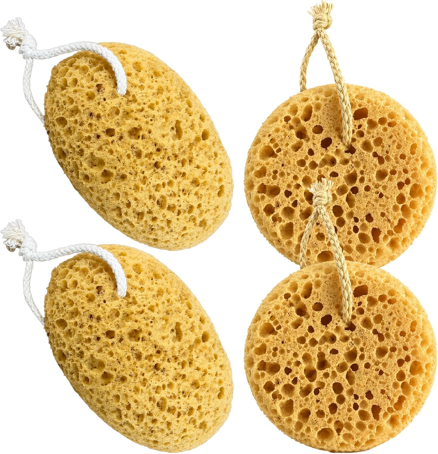 Sea Sponge, Natural Sea Sponges for Shower, 4-Piece Set with 2 Soft and Absorbent Bath Sponges for Gentle Skin Care and Daily Cleansing, Long-Lasting and Reusable Natural Sponges