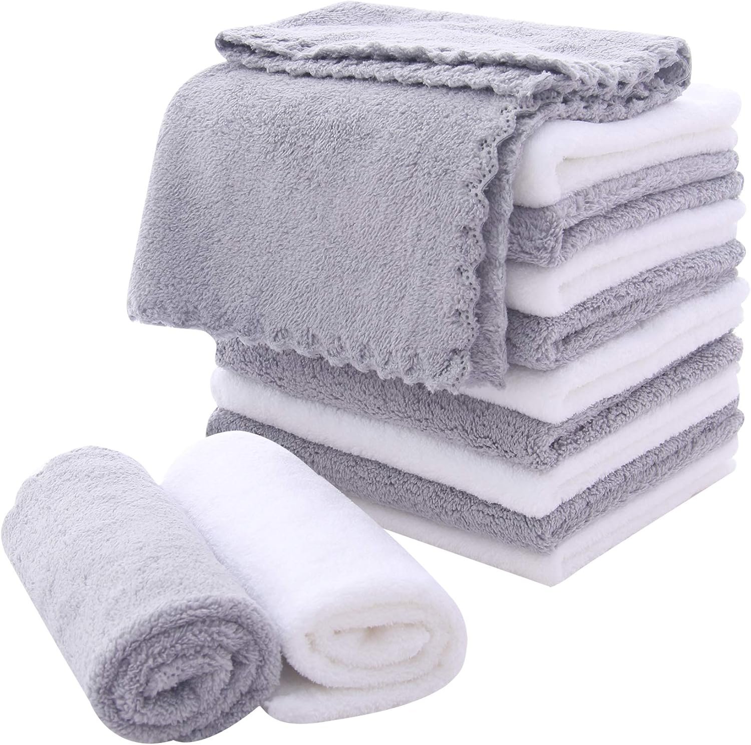 MOONQUEEN Microfiber Facial Cloths Fast Drying Washcloth 12 Pack – Premium Soft Makeup Remover Cloths – Highly Absorbent