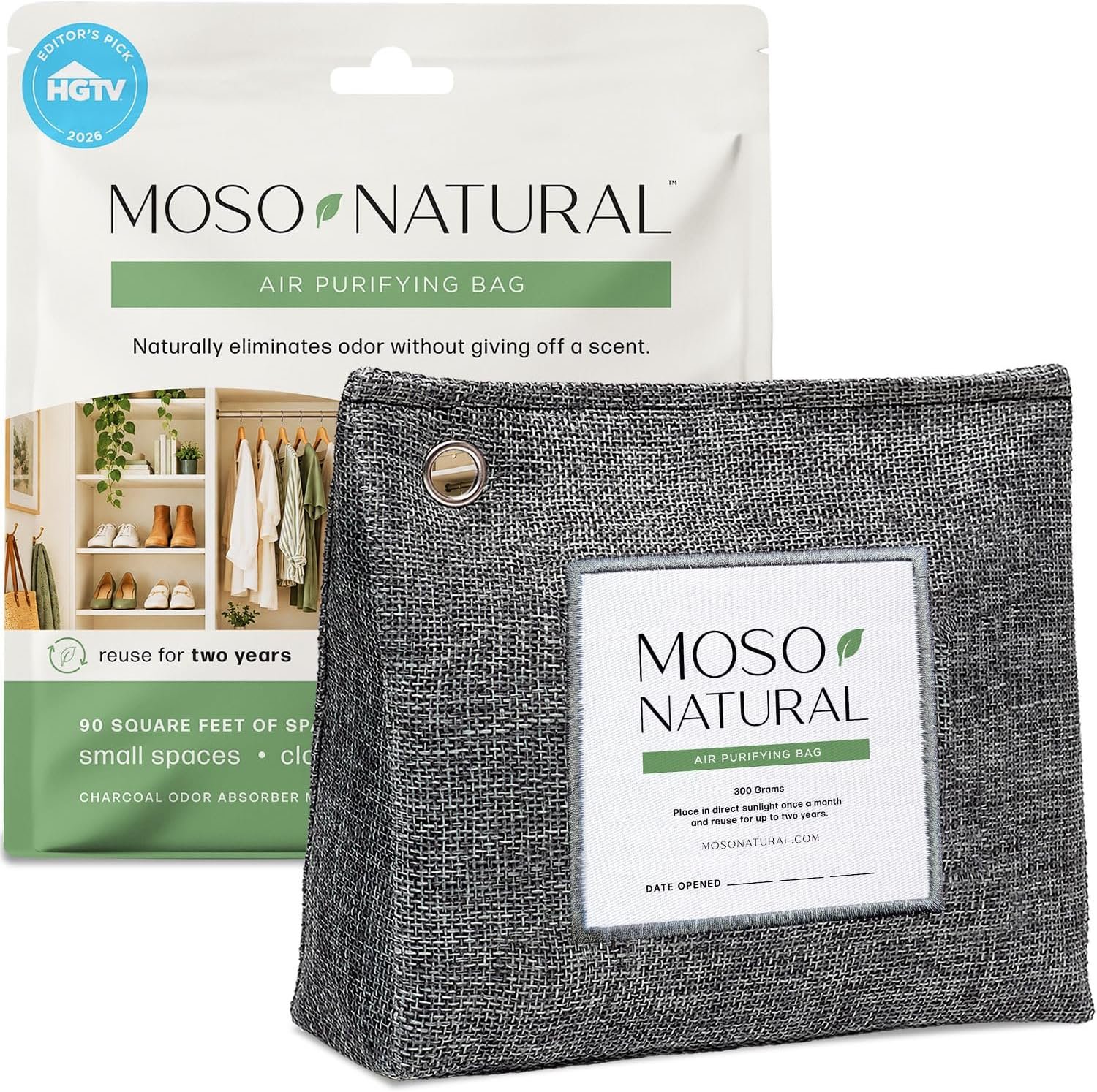 Moso Natural Air Purifying Bag 300g, Premium Charcoal Odor Absorber