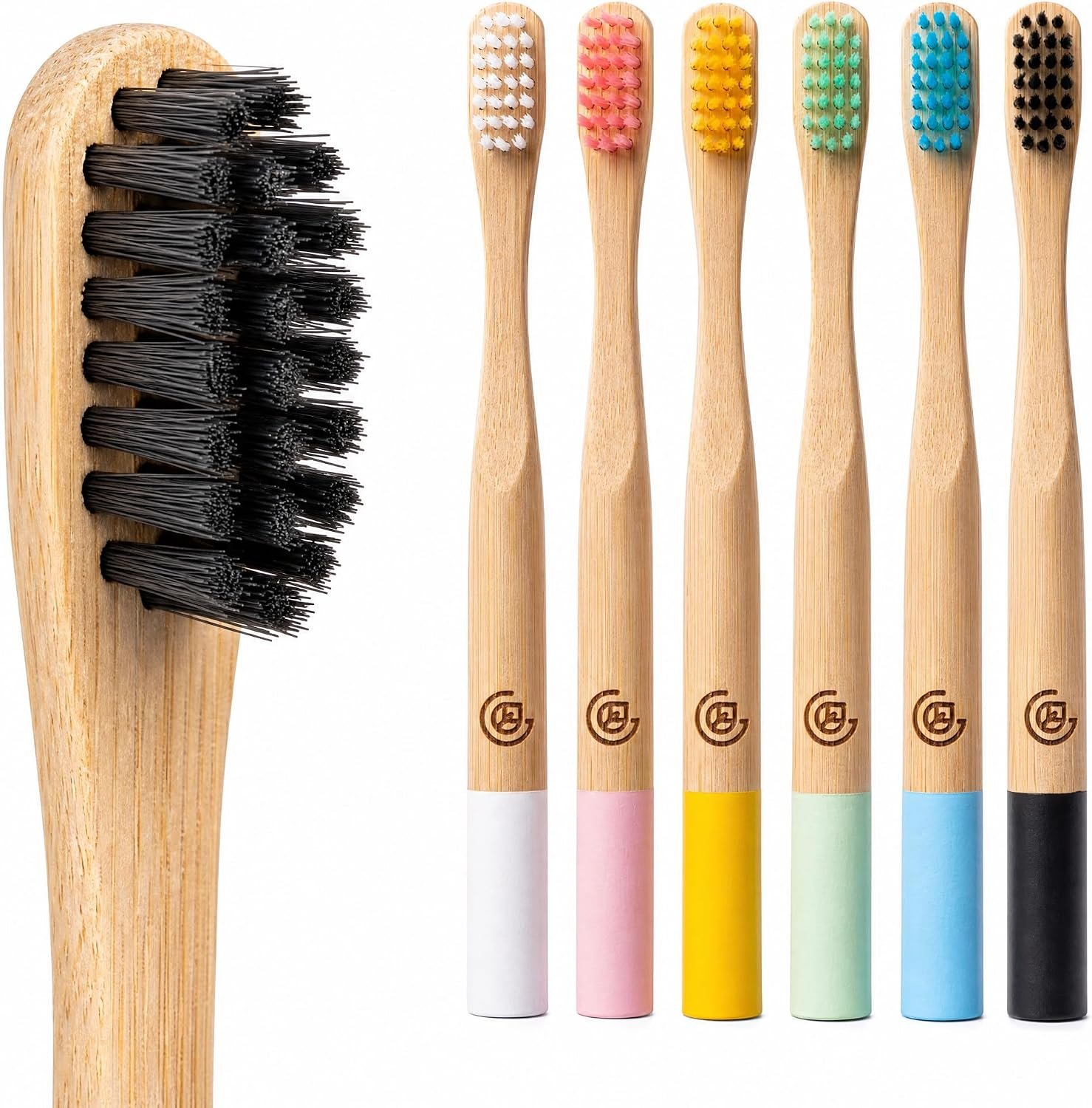GREENZLA 6 Pack Kids Bamboo Toothbrush | Soft Charcoal Bristles