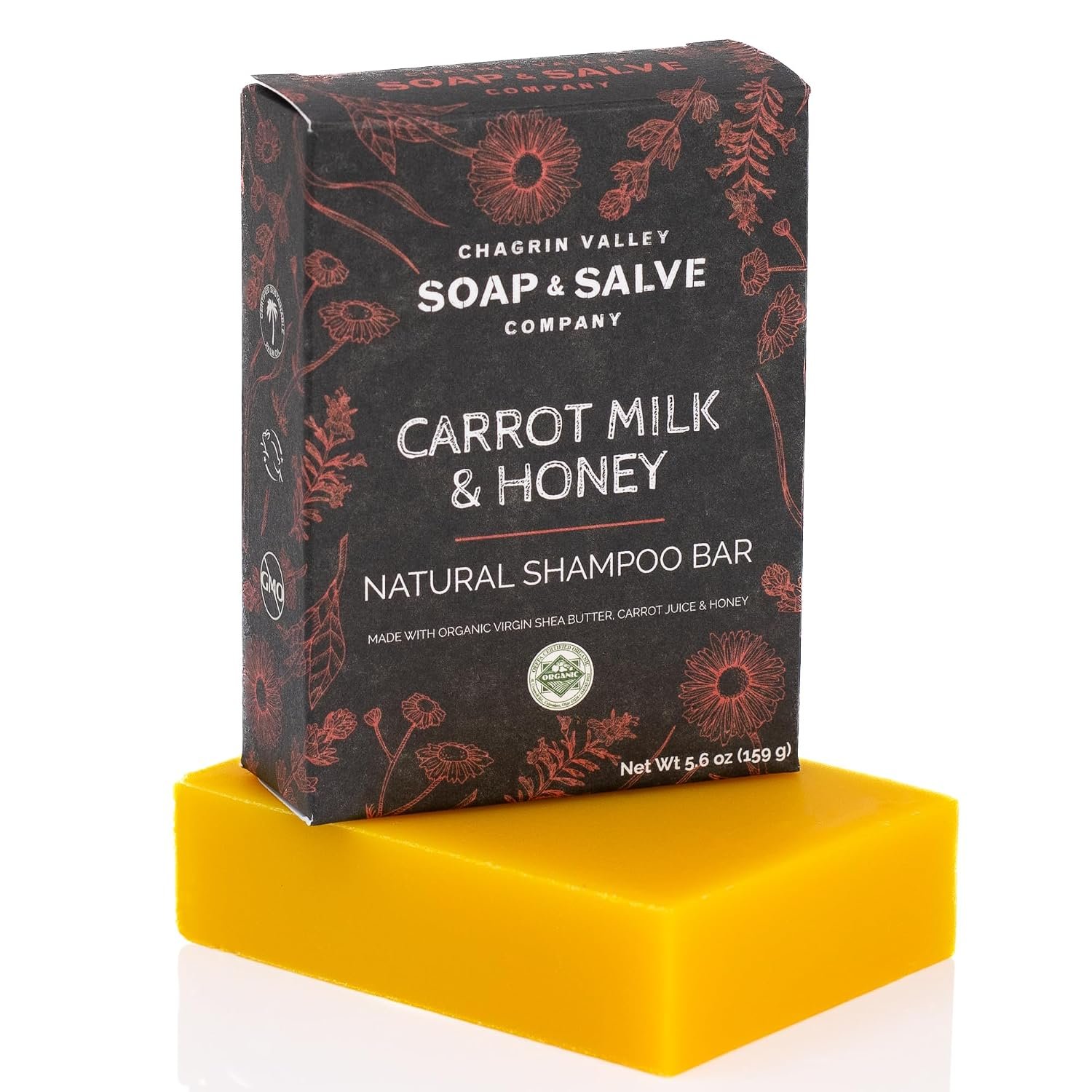 Chagrin Valey Carrot, Milk & Honey Shampoo Bar for Normal to Dry Hair, 5.6 oz Organic Hair Care with Honey, Carrot Oil & Shea Butter, Frizz Control, Volumizing, Sulfate & Paraben Free Travel Shampoo