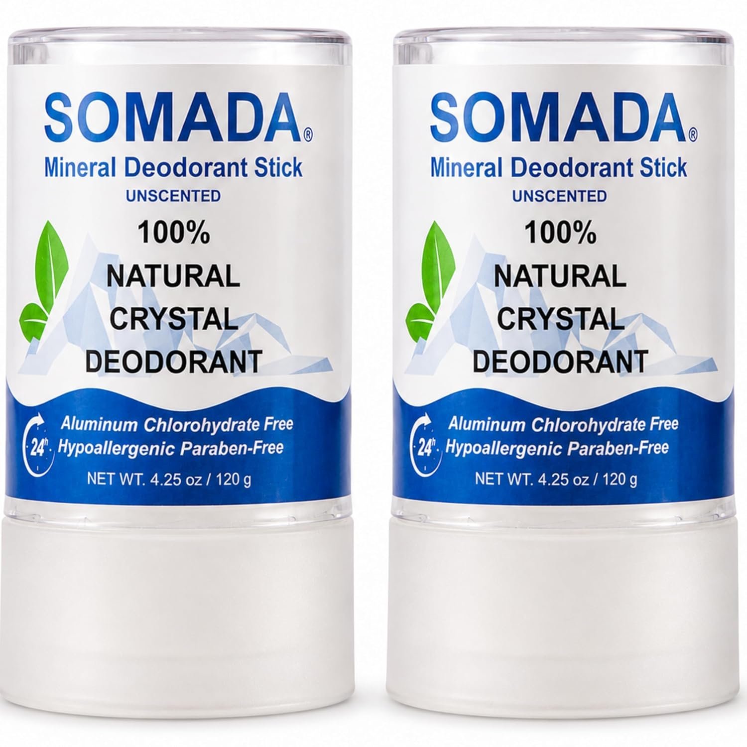 SOMADA Crystal Deodorant Stick, 4.25oz, Piedra de Alumbre, 2-Pack