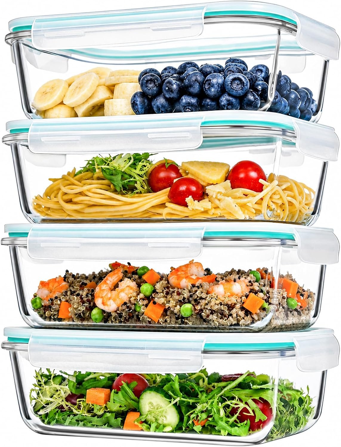 GEHE 4 Pack 52oz Glass Food Storage Containers with Lids, Large Glass Storage Containers with Airtight Lids, Meal Prep Container for Storing & Serving, Leak Proof, BPA Free, Microwave/Oven Safe
