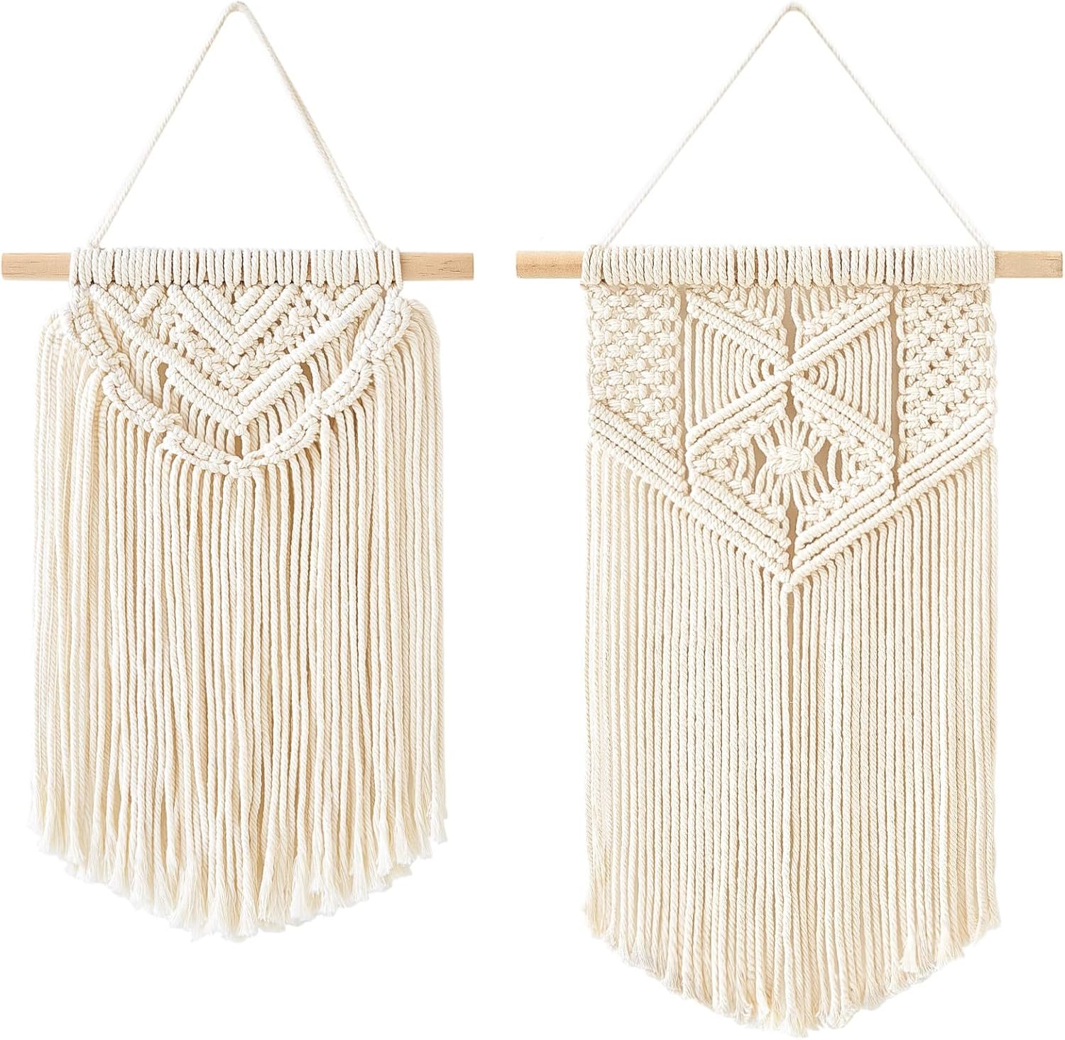 Mkono 2 Pcs Macrame Wall Hanging Boho Wall Art Decor Woven Chic Bohemian Room Decor for Bedroom Nursery Living Room Dorm Apartment, Small Size 13″ L x 10″ W and 16″ L x 10″ W