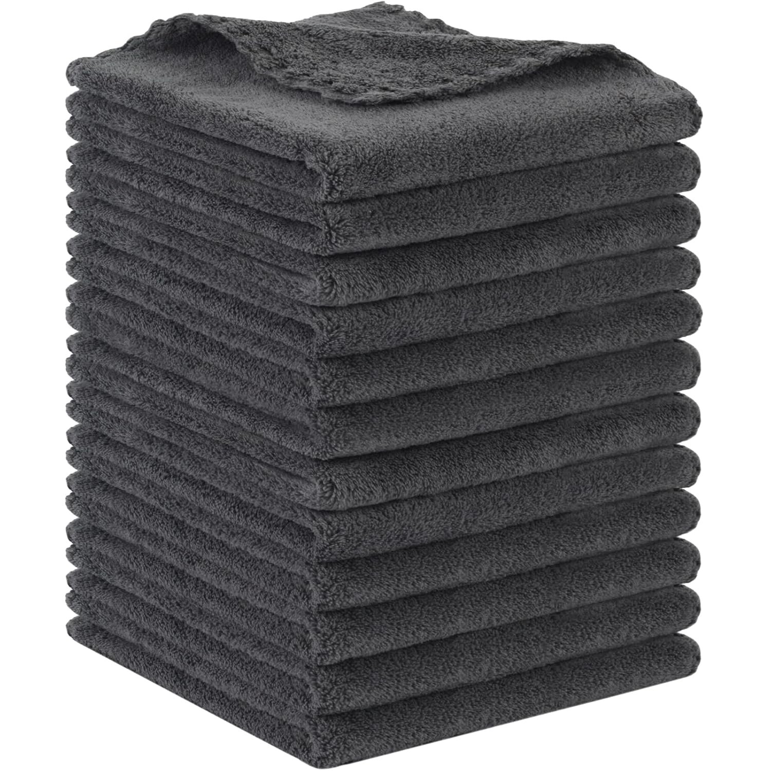 SUNLAND Microfiber Face Cloth 12inchx12inch 12 Pack Darkgrey