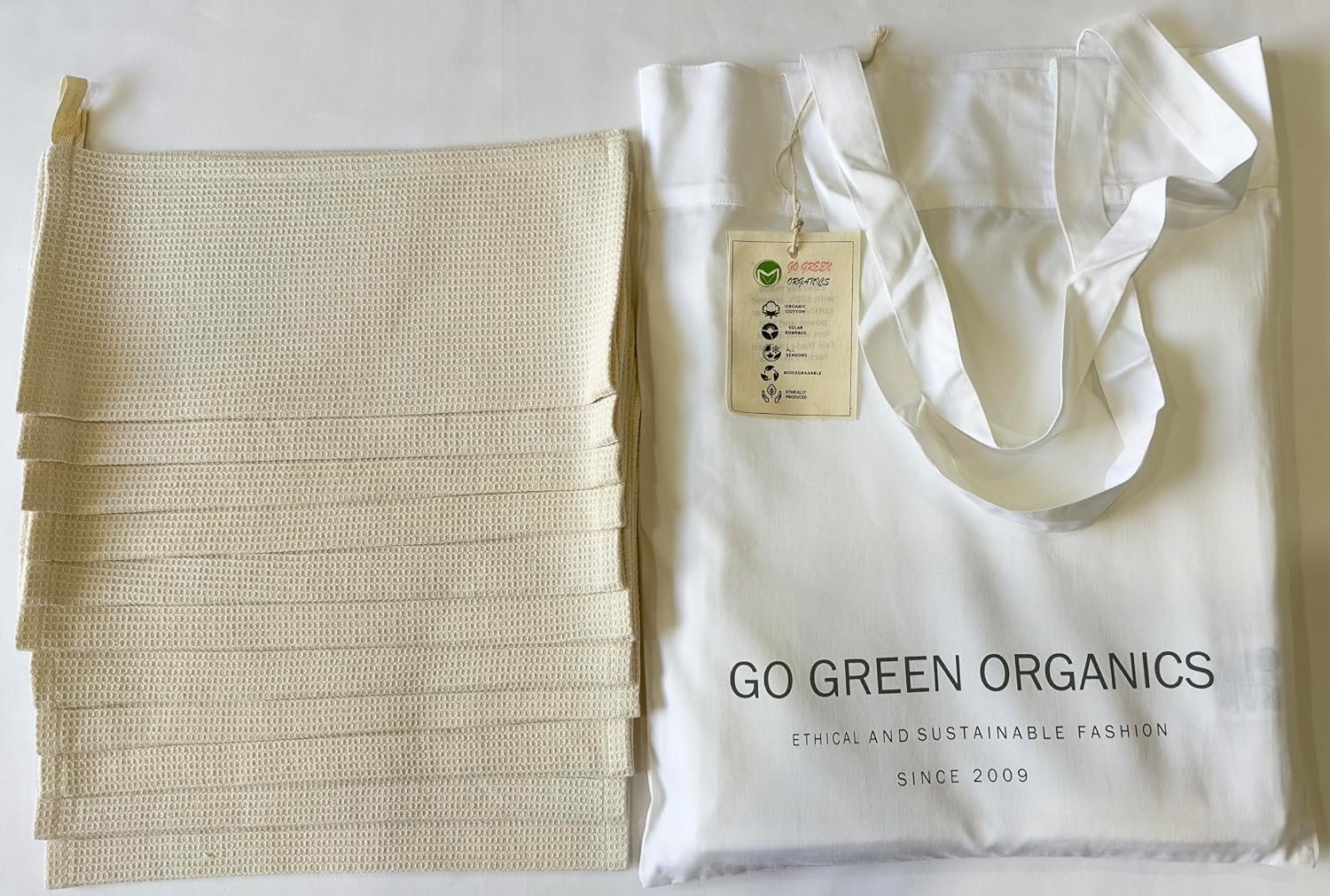 Organic Cotton Kitchen Dish Towels with loop (Pack of 12) 12×12 Inches -Ultra Absorbent,Durable,Machine Washable – Multipurpose Towels for Kitchen,Bathroom,Dishwashing,Cleaning-Ivory