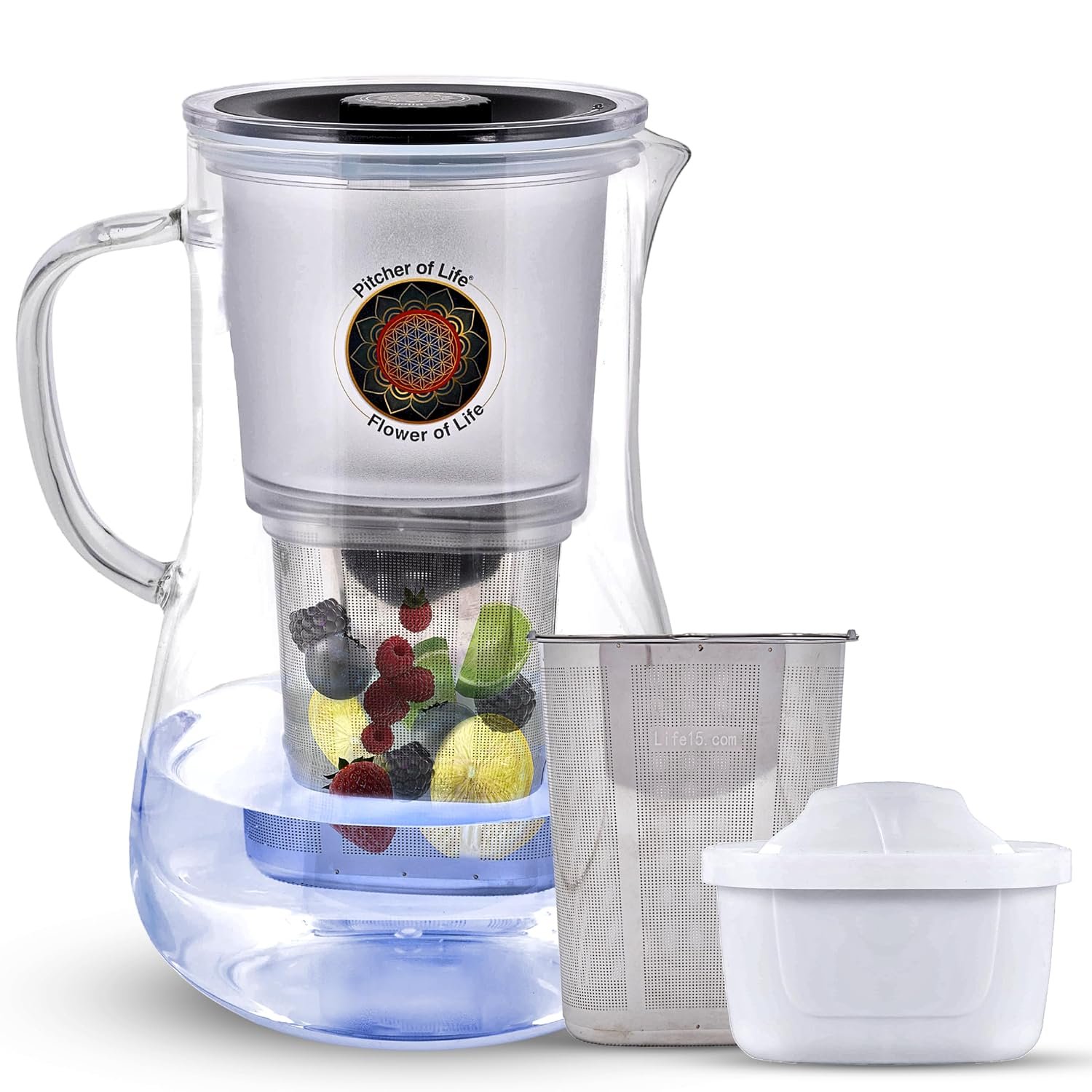 Alkaline Water Filter Pitcher – 3.8L Borosilicate Glass with pH 8.5–9.5, NSF Certified 6-Stage Filter, Hydrogen Infusion, Stainless Steel Fruit Infuser, Premium Quality Assurance