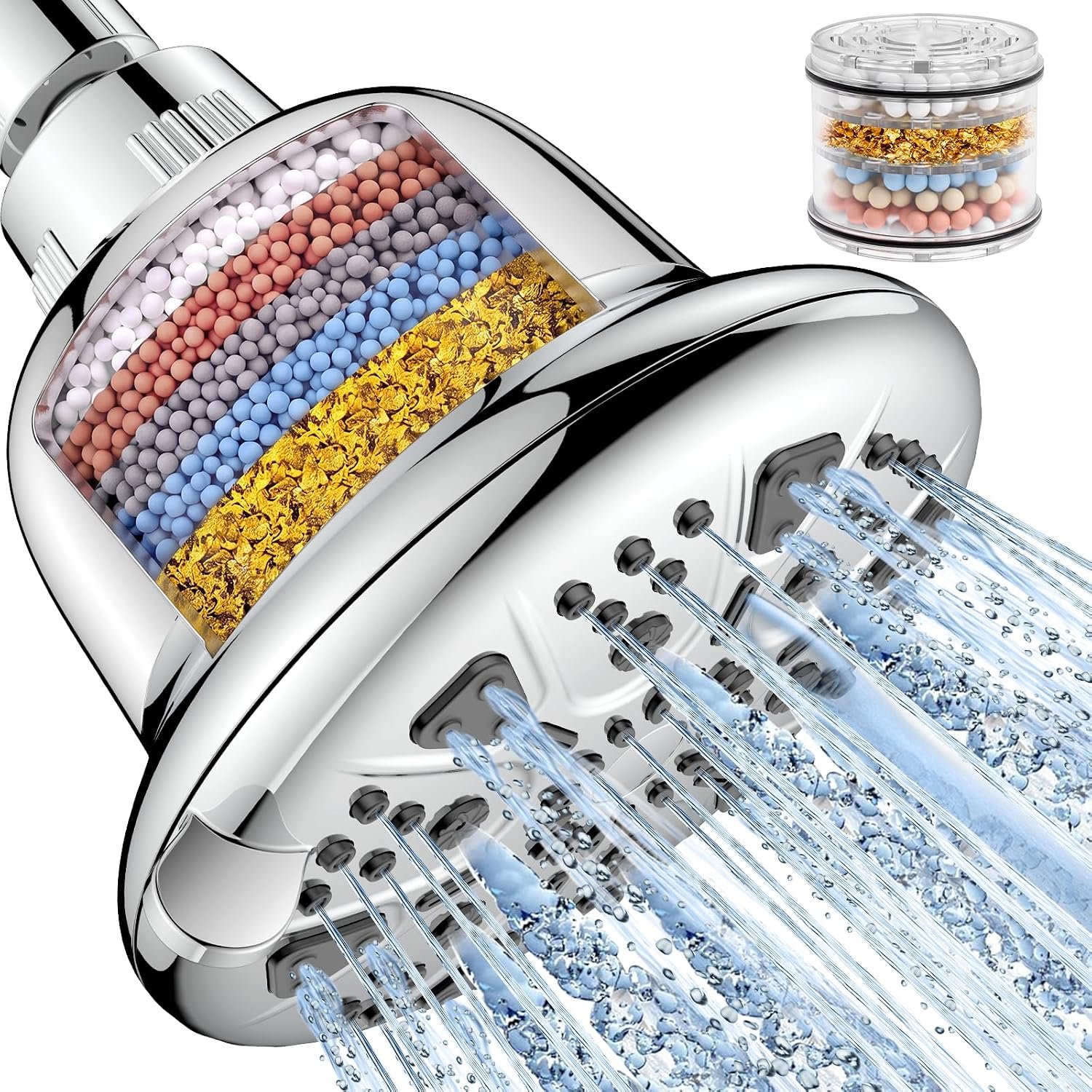 MakeFit Filtered Shower Head – High Pressure Shower Head with Filter for Hard Water Softener – 7 Settings Bathroom Rain Showerhead to Remove Chlorine and Heavy Metals (Chrome)