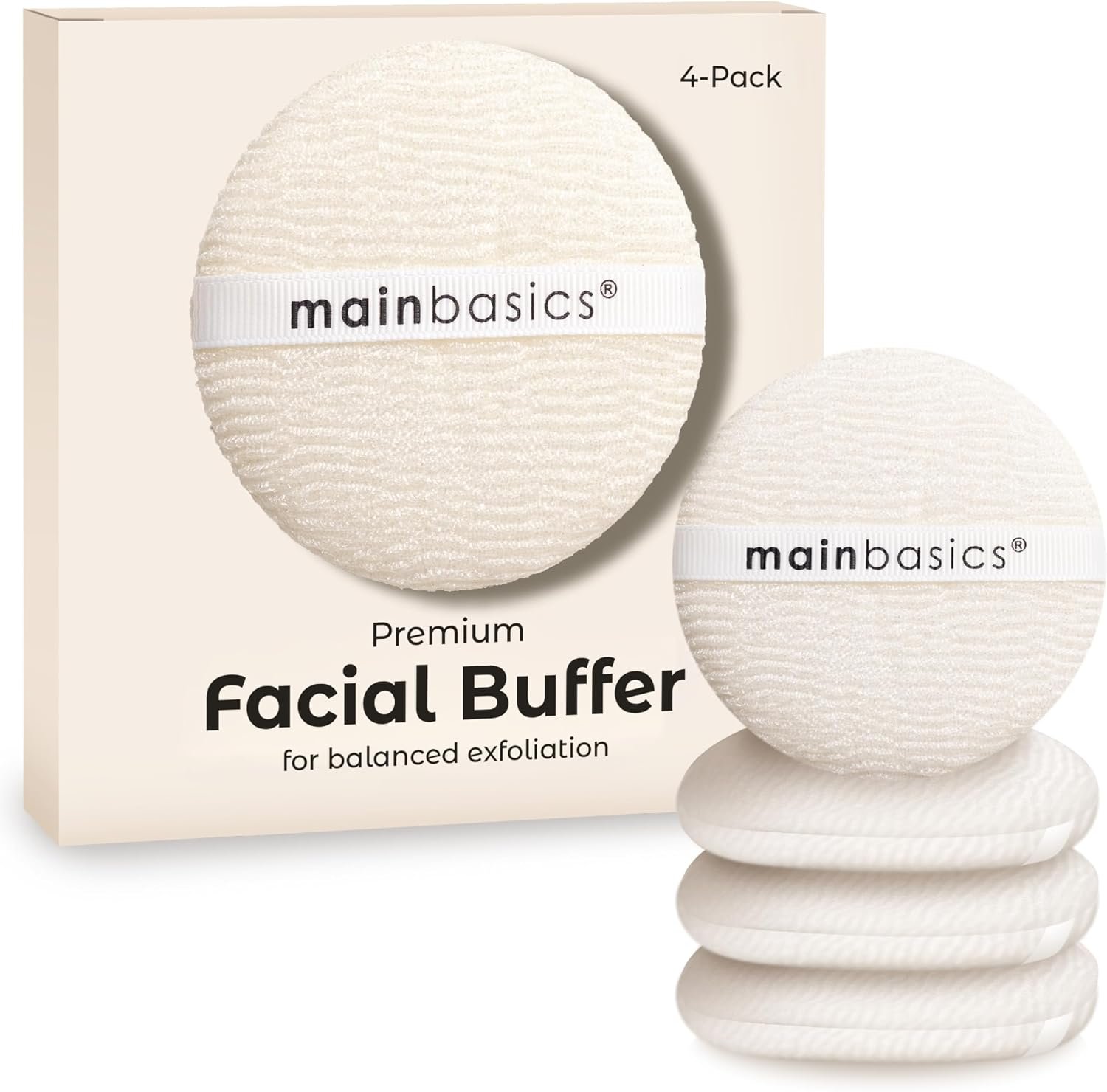 MainBasics Face Scrubber Exfoliator Pads 4-Pack, Exfoliating Facial Sponge
