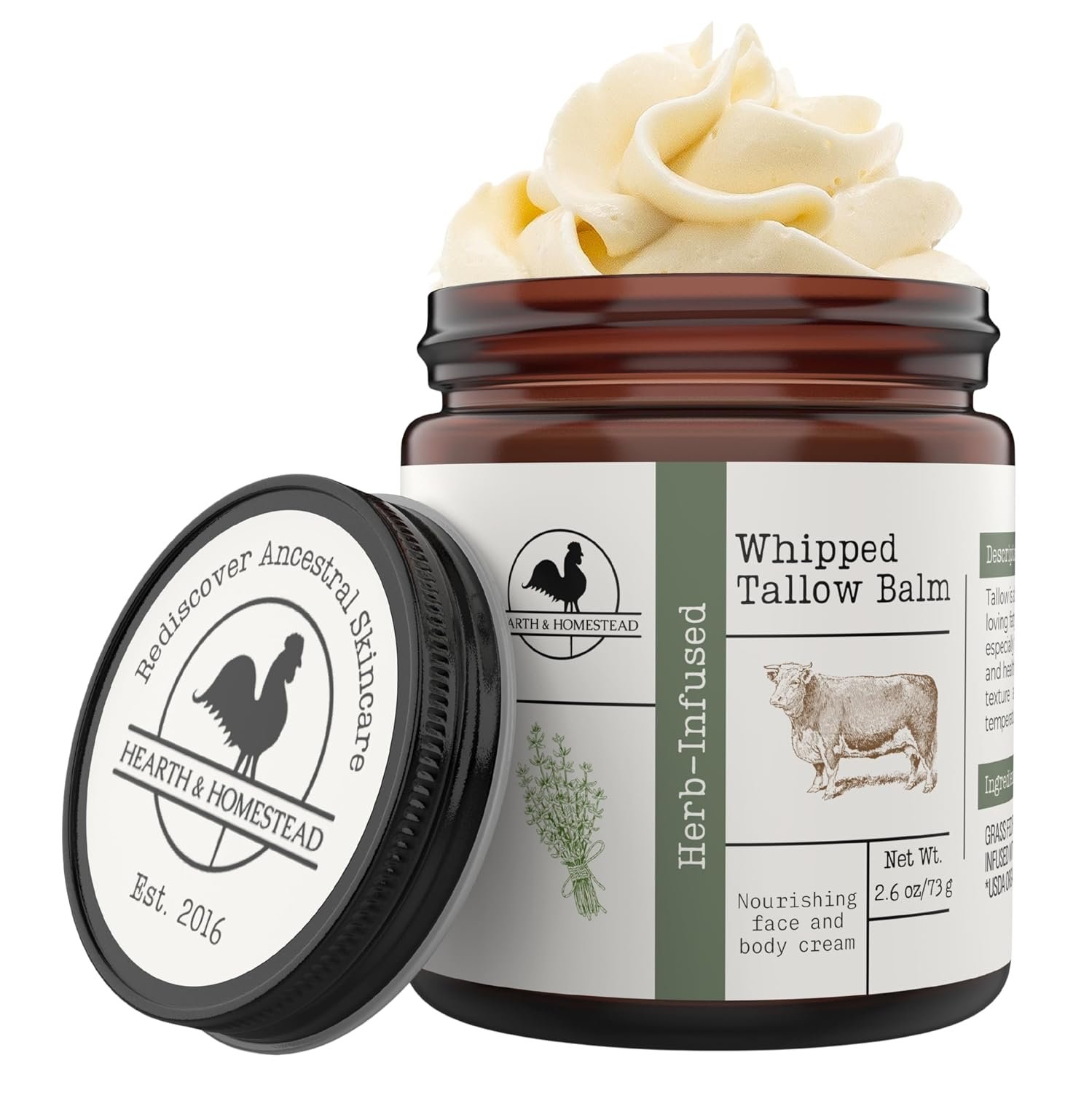 Hearth & Homestead Whipped Beef Tallow for Skin & Face, Unscented, 2.6oz