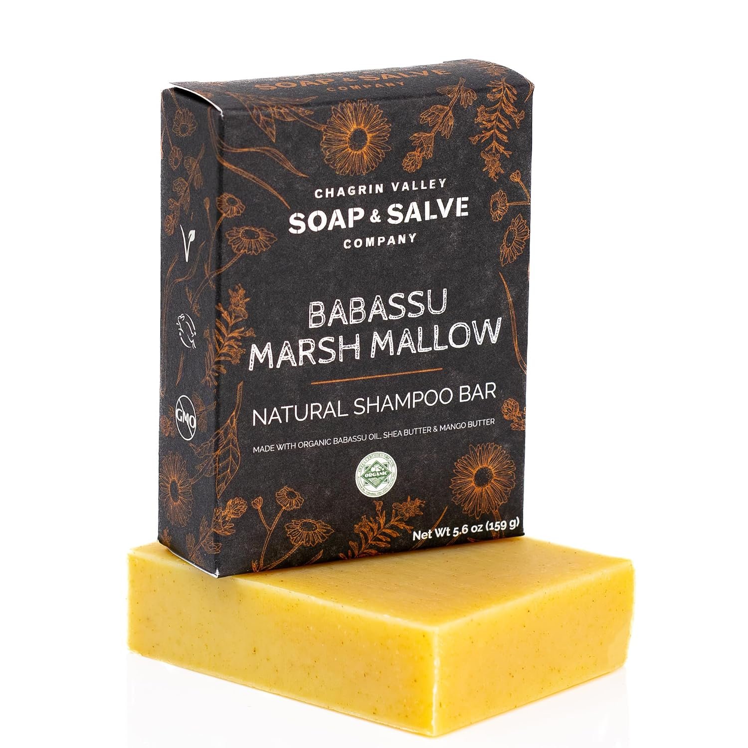 Chagrin Valley Soap & Salve Organic Babassu & Marsh Mallow Hair Shampoo Bar, Citrus Ginger Scent, 5.6 oz – For all Hair Care Types – Sulfate-Free, Vegan, Travel Shampoo that Adds Body, Bounce & Shine