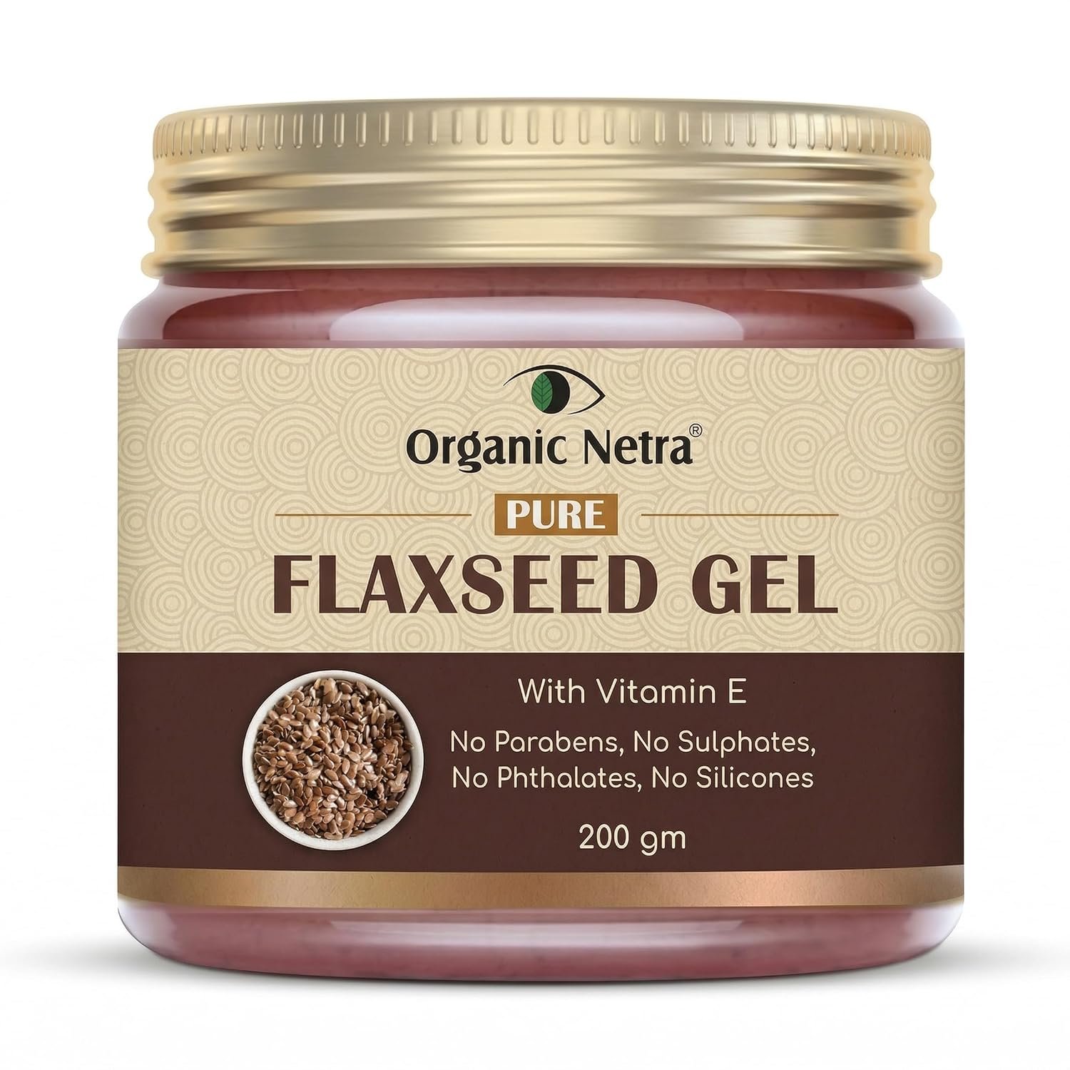 Organic Netra Pure Flaxseed Gel with Vitamin E for Hair – Nourishes & Strengthens, Hydrating & Gentle, Suitable for All Skin Types, 7.05 Oz