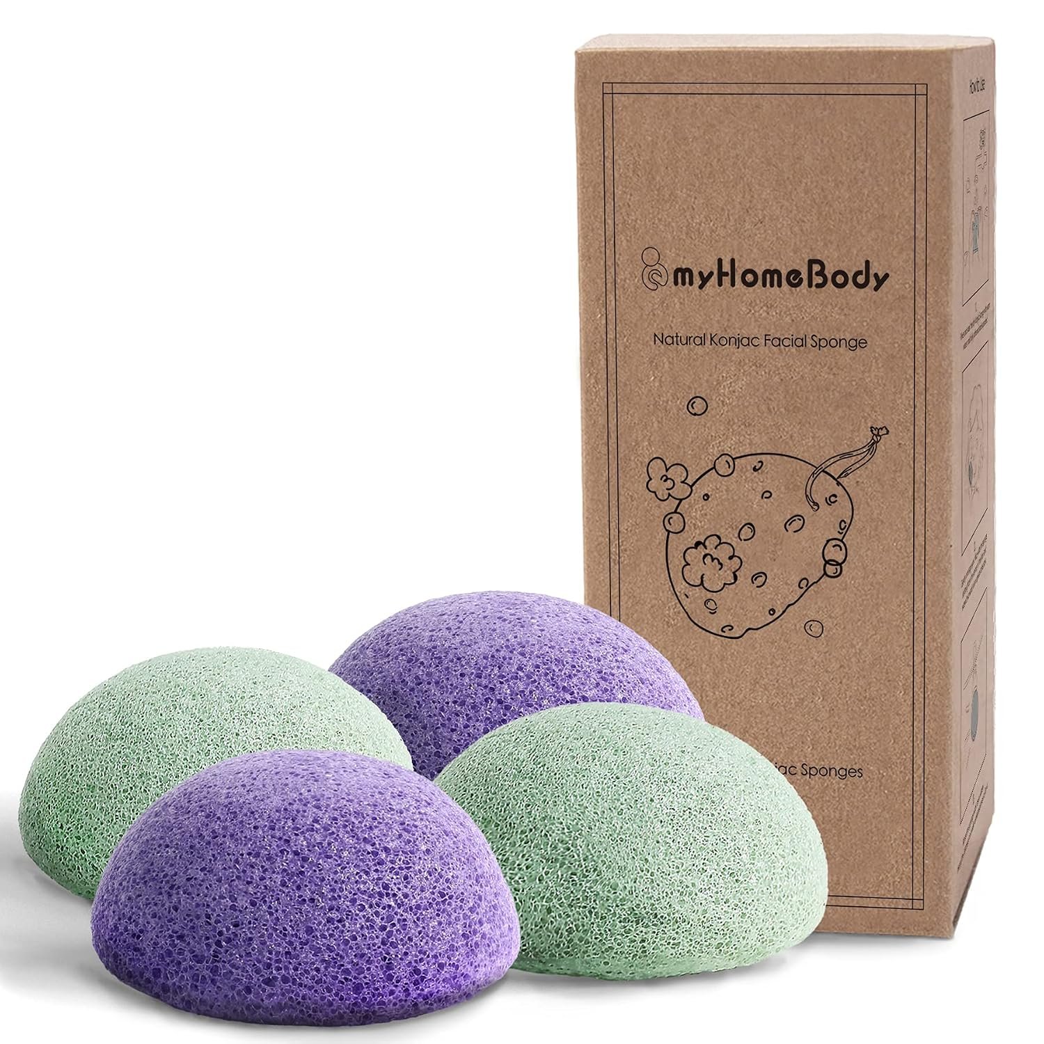 myHomeBody Natural Konjac Facial Sponges, Violet Lavender & Sage Green
