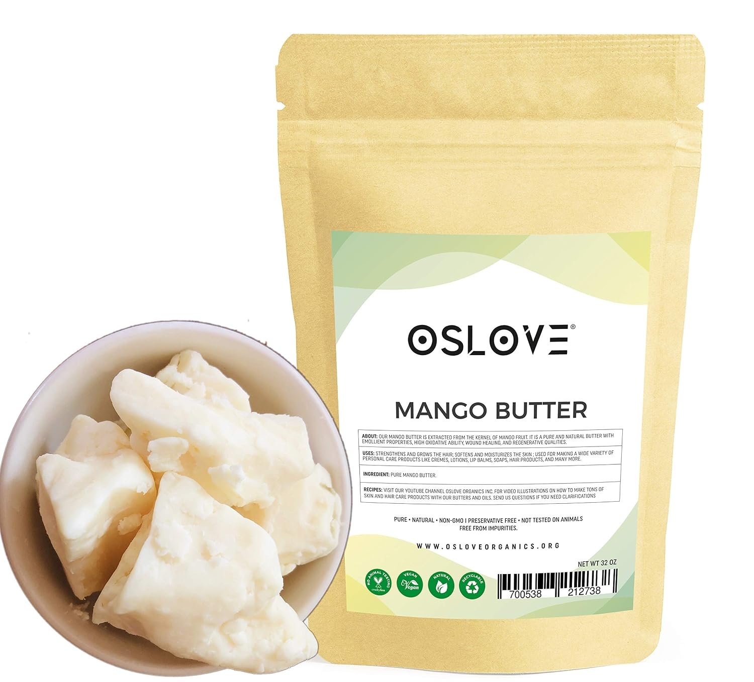 Mango Butter 2 LB Pure, Natural, Hand -packed, Fresh & Fluffy in DIY mixes | Obtained from Mango seeds | Use for DIY leave in conditioner, Salves, Body Butter, Lotions & Soaps