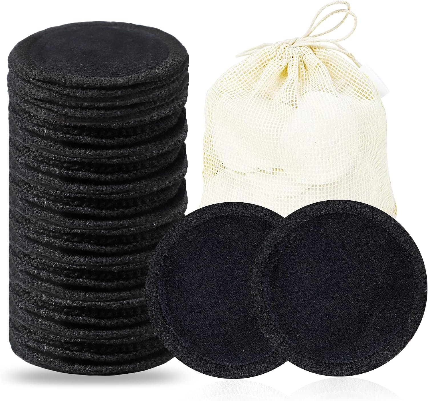 wegreeco 40 Pack Reusable Makeup Remover Pads, Washable Reusable Cotton Rounds Pads for Face, Makeup Remover Cloths for All Skin – (Black)