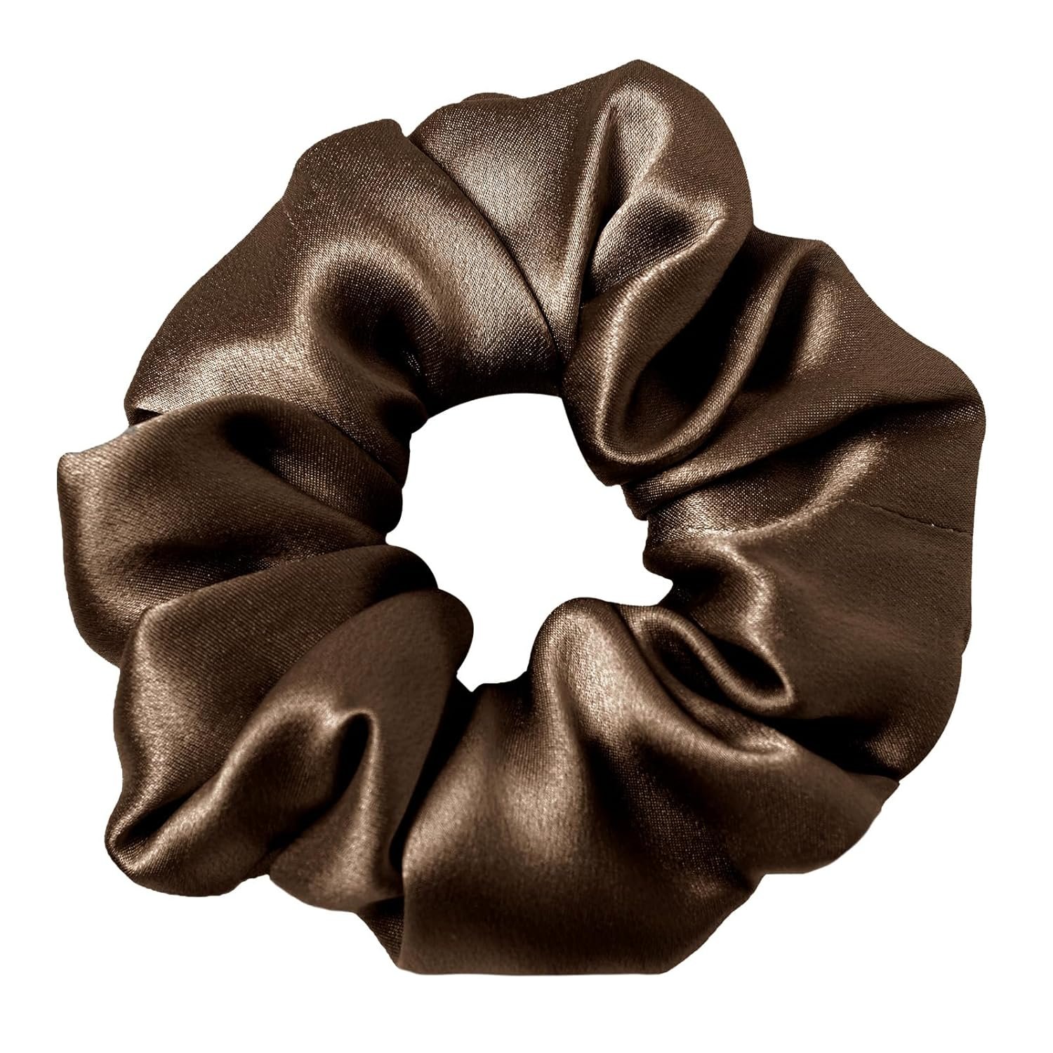 LilySilk Silk Hair Scrunchies for Frizz&Breakage Prevention, 100% Mulberry Silk Hair Ties No Damage, Elastic Silk Ponytail Holders, 1Pc, Chocolate