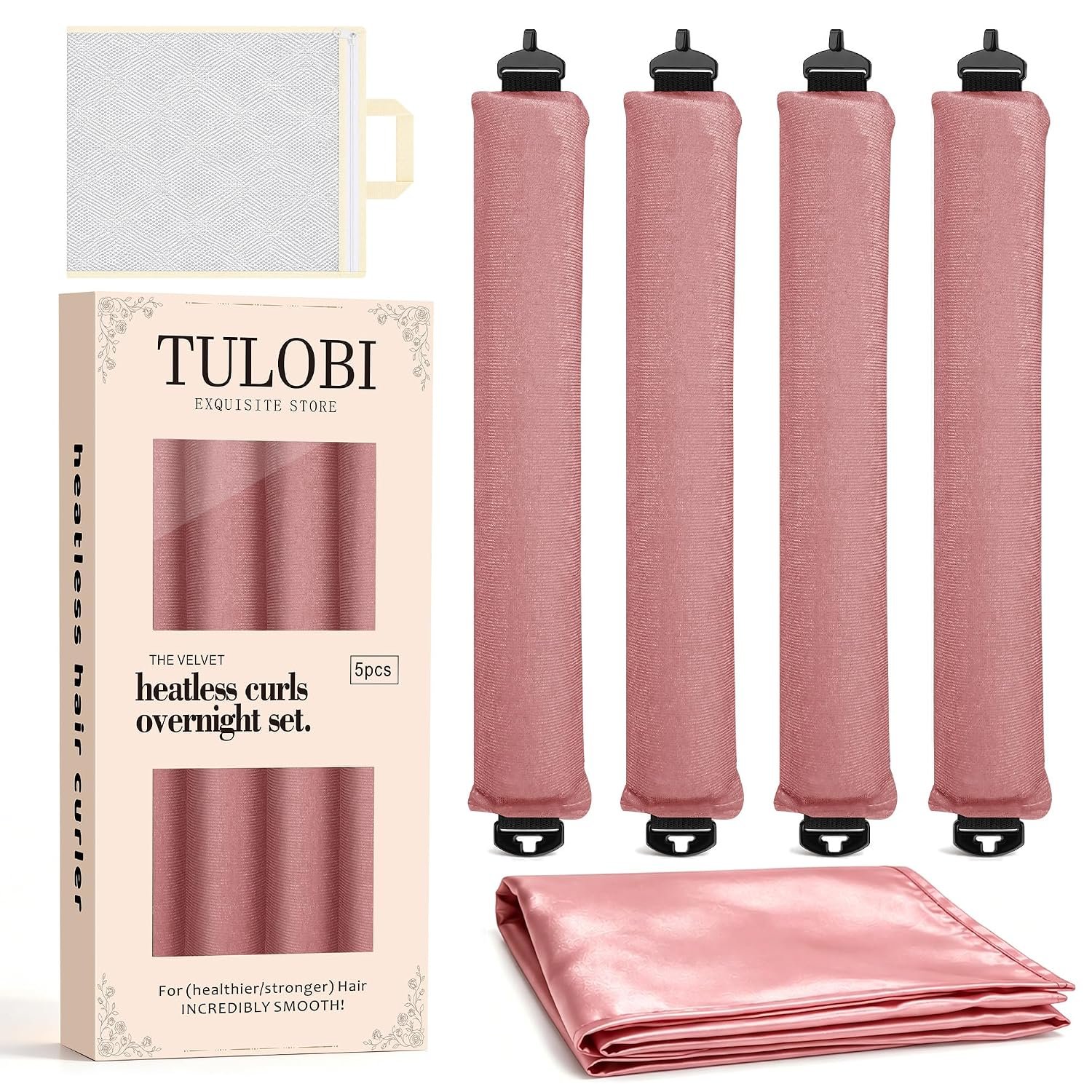 TULOBI Heatless Curls Overnight, 4PCS Jumbo Velvet Curling Flexi Rods