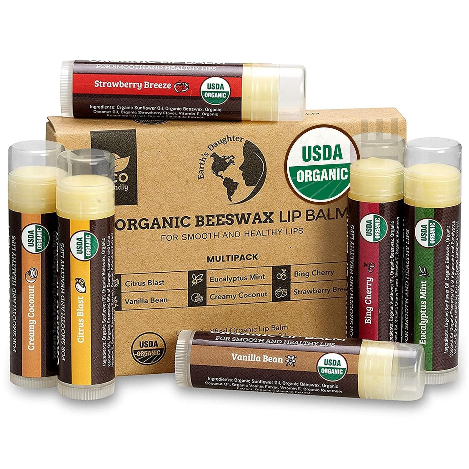 Earth’s Daughter Organic Lip Balm – Moisturizing 6-Pack