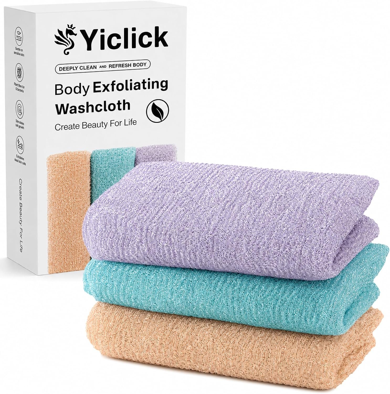 Yiclick Multicolor Shower Bath Sponge, Gentle Skin Exfoliator for Body and Back Daily Bath Washing, Orange+Lilac+Lakeblue