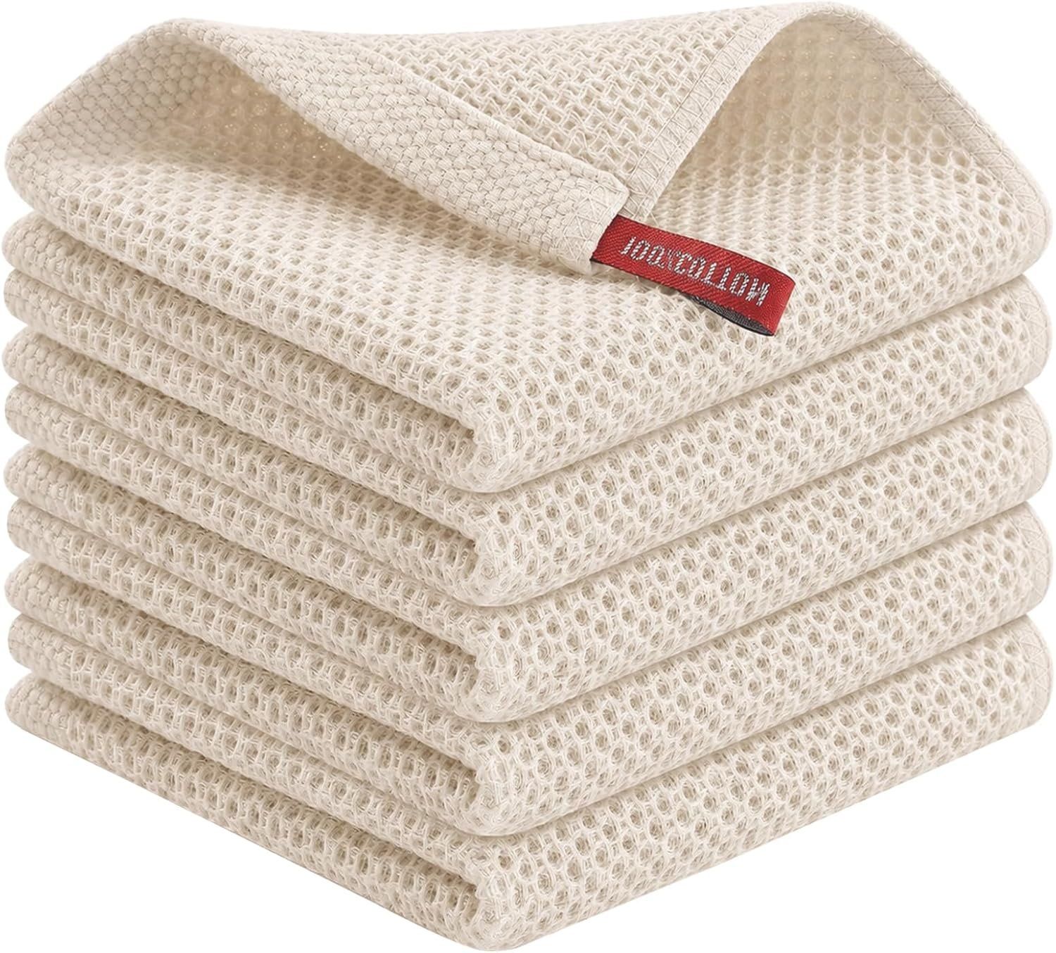 Mordimy 100% Cotton Waffle Weave Kitchen Dish Cloths 5-Pack, Beige