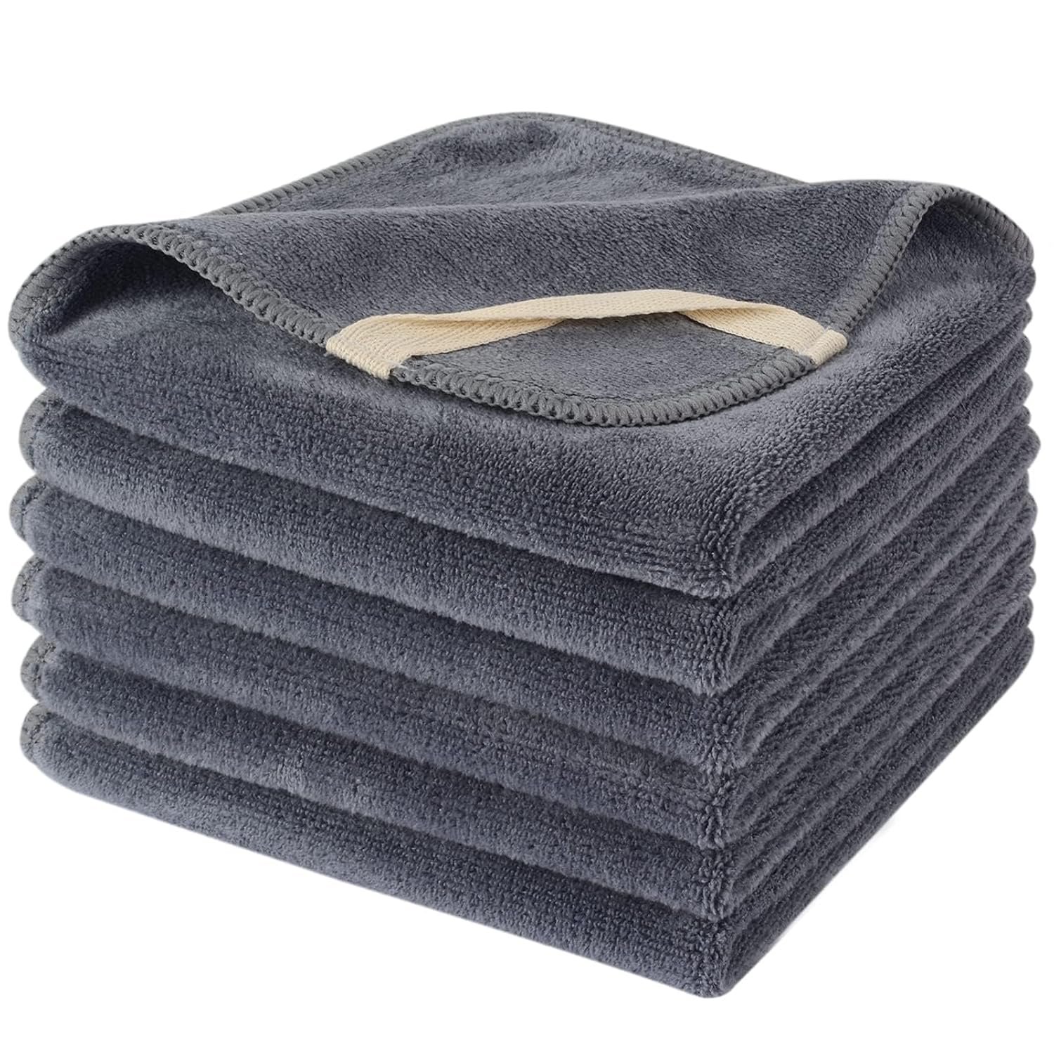 SINLAND Microfiber Facial Cloths Fast Drying Washcloth 12inch x 12inch Grey 6 pack …