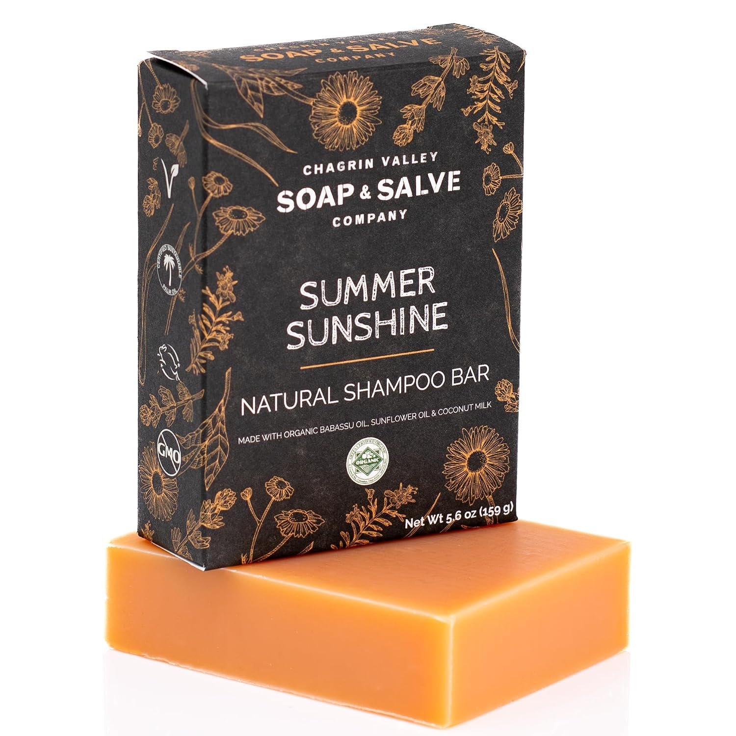 Organic Summer Sunshine with Coconut Milk & Rosemary Shampoo Bar for All Hair Types, 5.6 oz – Sulfate-Free, Hydrating, Volumizing, Travel-Friendly Natural Bar Soap with Citrus Floral Scent