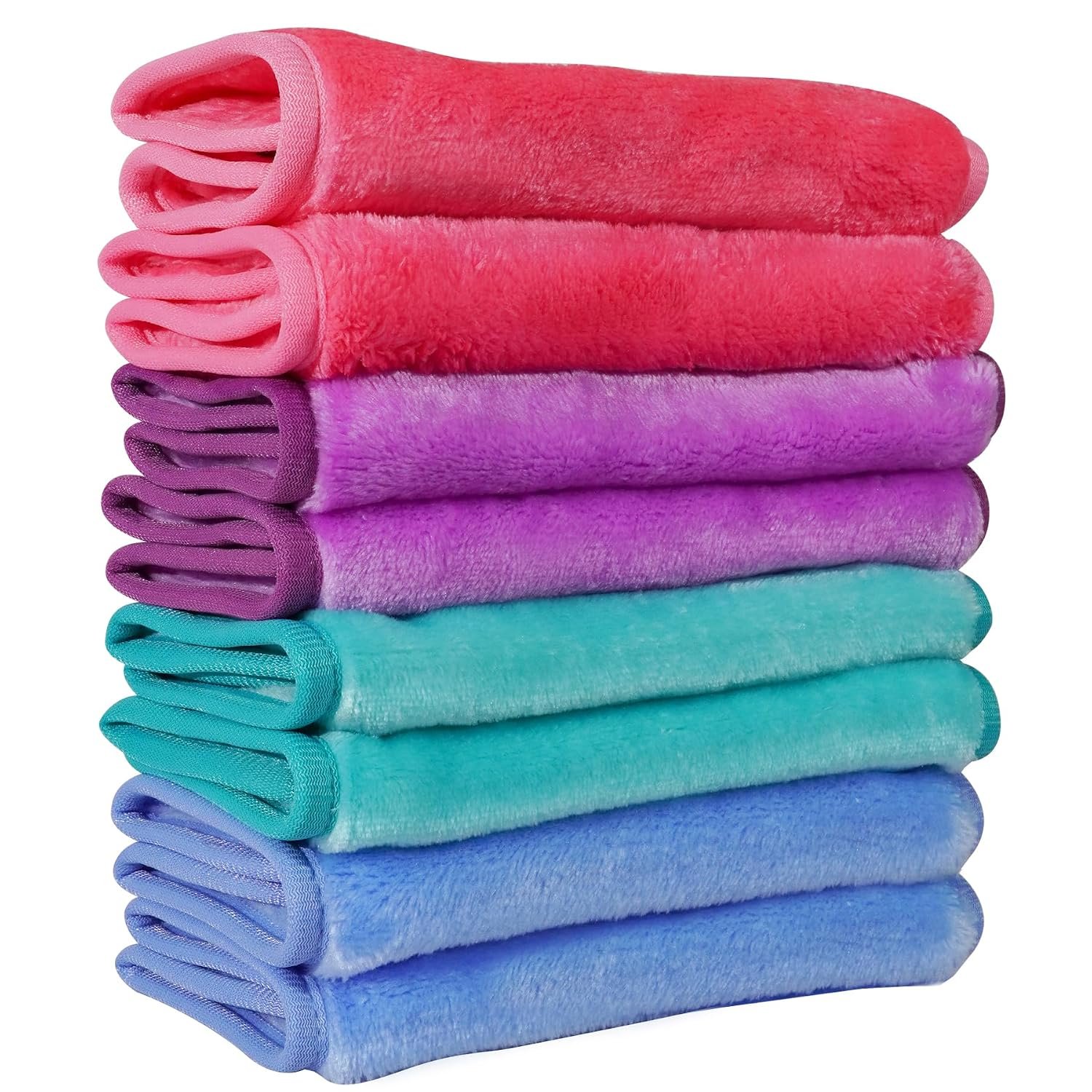 Nugilla Makeup Remover Cloths, 8 Packs Makeup Remover Towels Reusable Face Wash Cloth, Soft Microfiber Face Cloth for Women