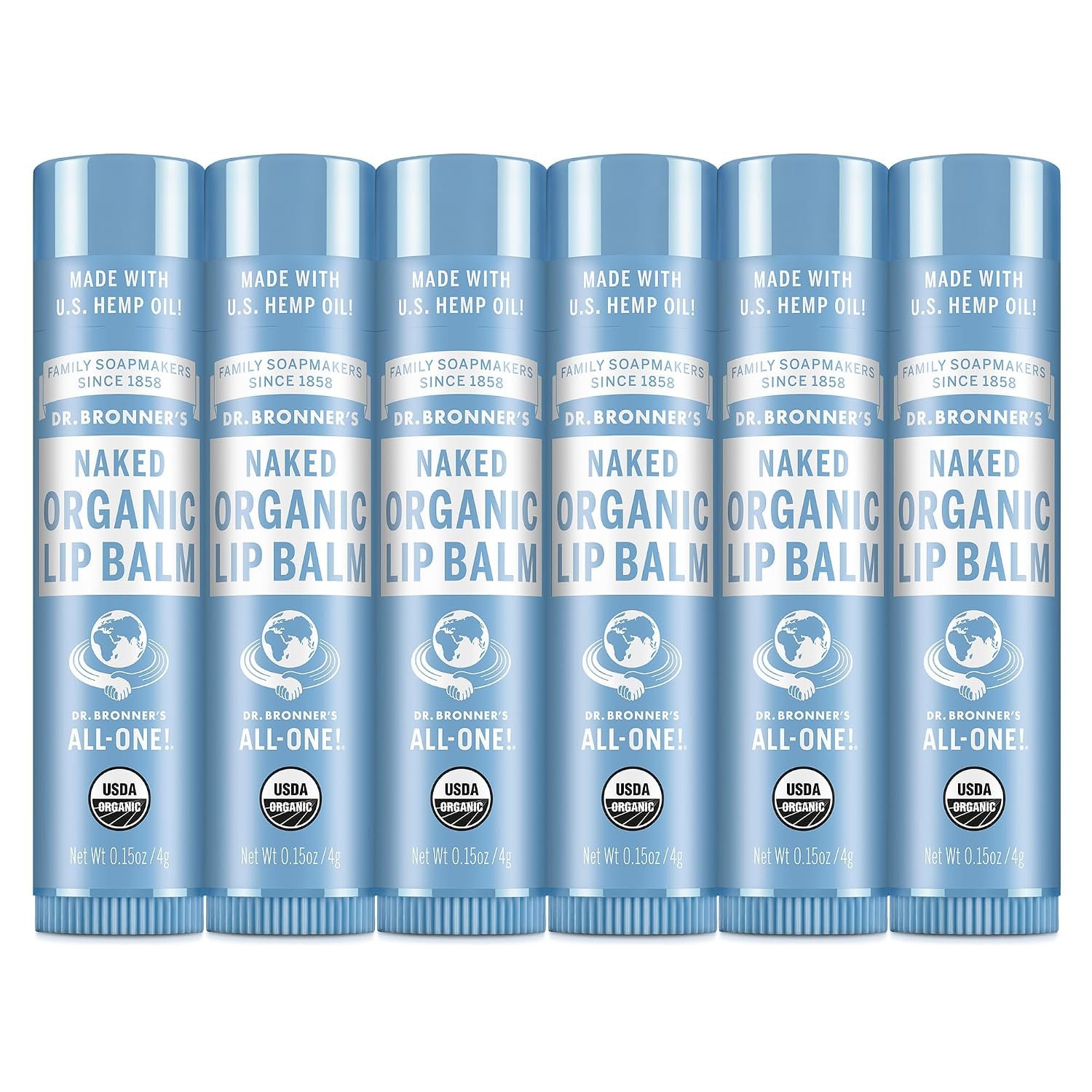 Dr. Bronner’s Organic Lip Balm 6-Pack (.15oz) Natural, Moisturizing, Petroleum-Free Lip Moisturizer with Beeswax & Avocado Oil for Dry Lips, Men & Women – Unscented