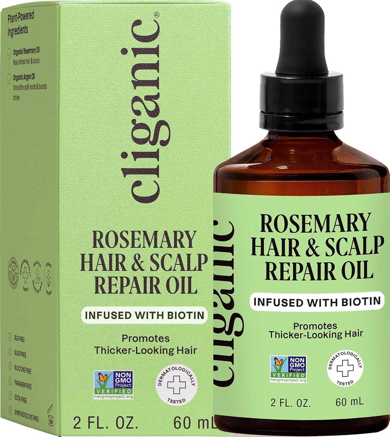Cliganic Rosemary Oil for Hair & Scalp – Biotin & Jojoba Infused Repair Serum to Smooth & Soften Frizzy, Dry, Damaged Hair, Split Ends. Promote Fuller-Looking Hair, 2 Fl Oz