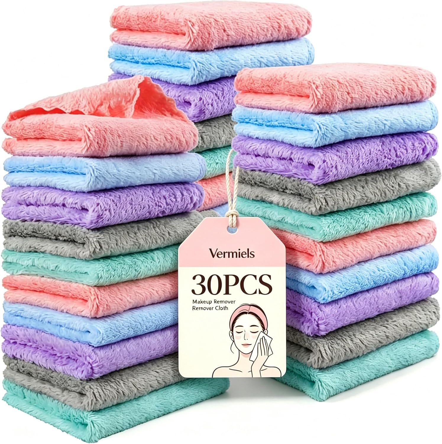 30 Pack Makeup Remover Cloths 7×7 Inch Reusable Facial Washcloths