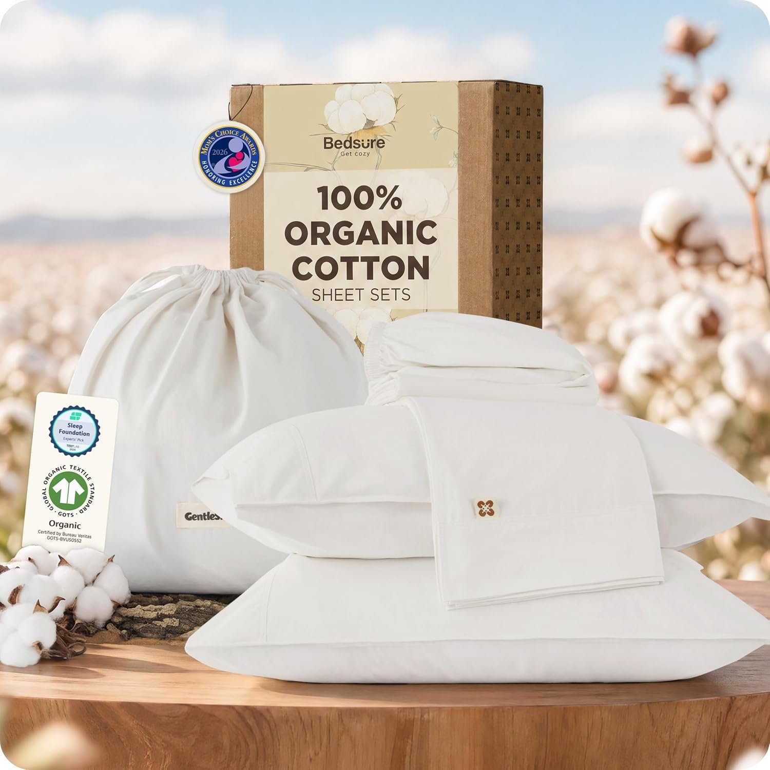 Bedsure PureWoven 100% GOTS Certified Organic Cotton Sheets, Queen Size
