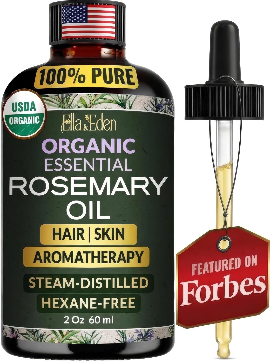 Organic Rosemary Oil for Hair Growth, 2 Fl Oz, 100% Pure Steam Distilled
