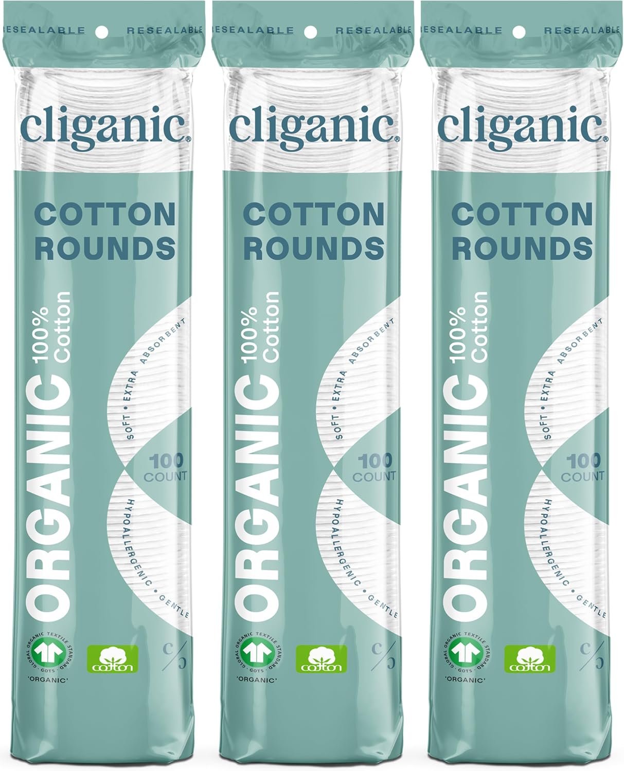 Cliganic Organic Cotton Rounds for Face, Makeup Remover Pads, 300 Count