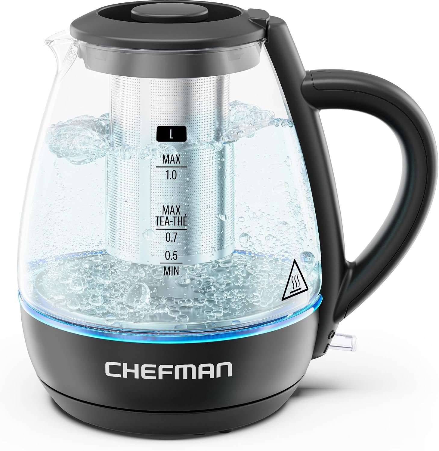 Chefman Electric Kettle with Tea Infuser, Compact 1L (4 Cups), 1500W, Removable Lid for Easy Cleaning, Boil-Dry Protection, Stainless Steel Filter, BPA Free, Auto Shut Off, Small Electric Tea Kettle