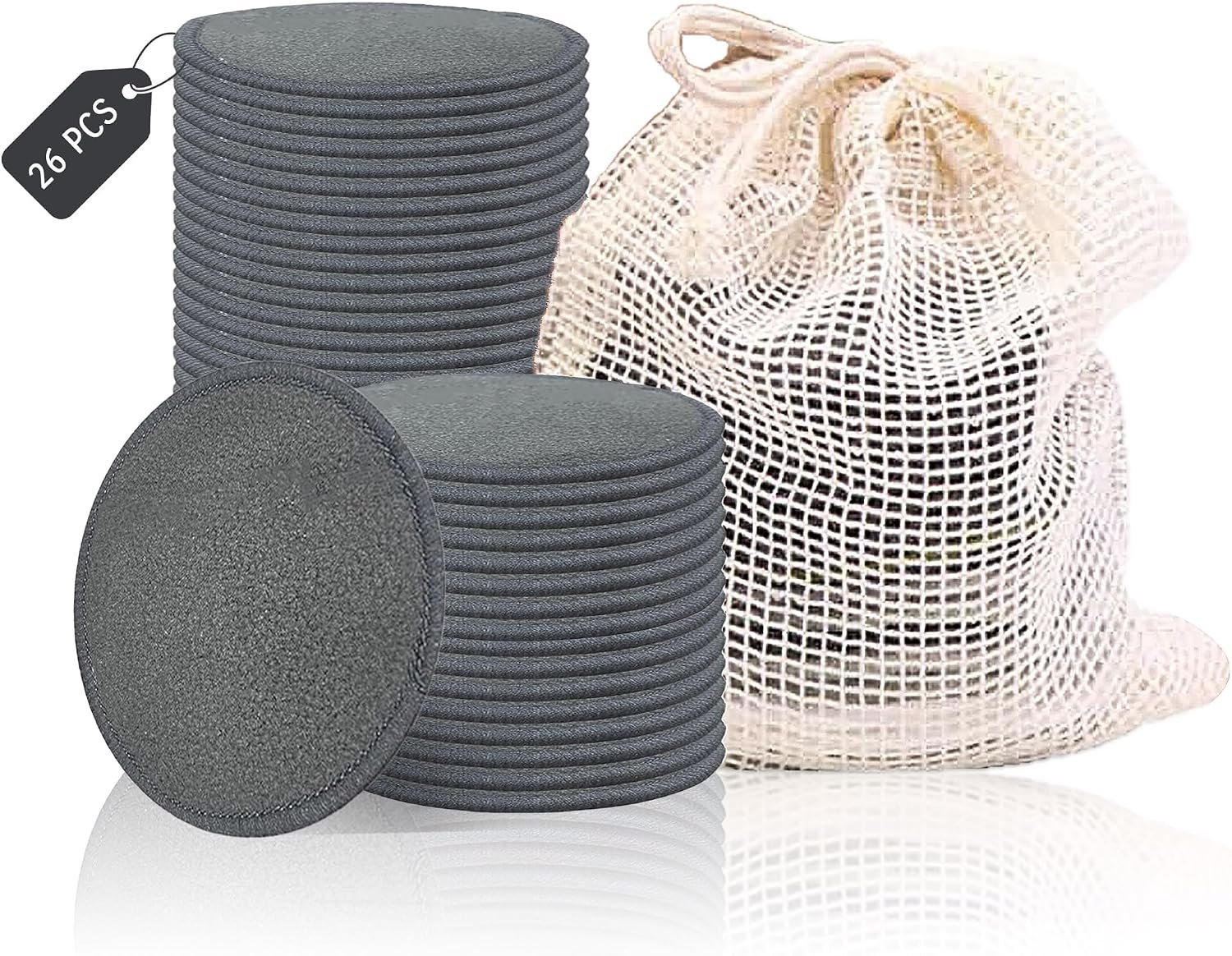 26 Pcs Reusable Cotton Rounds Bamboo Charcoal Makeup Remover Pads