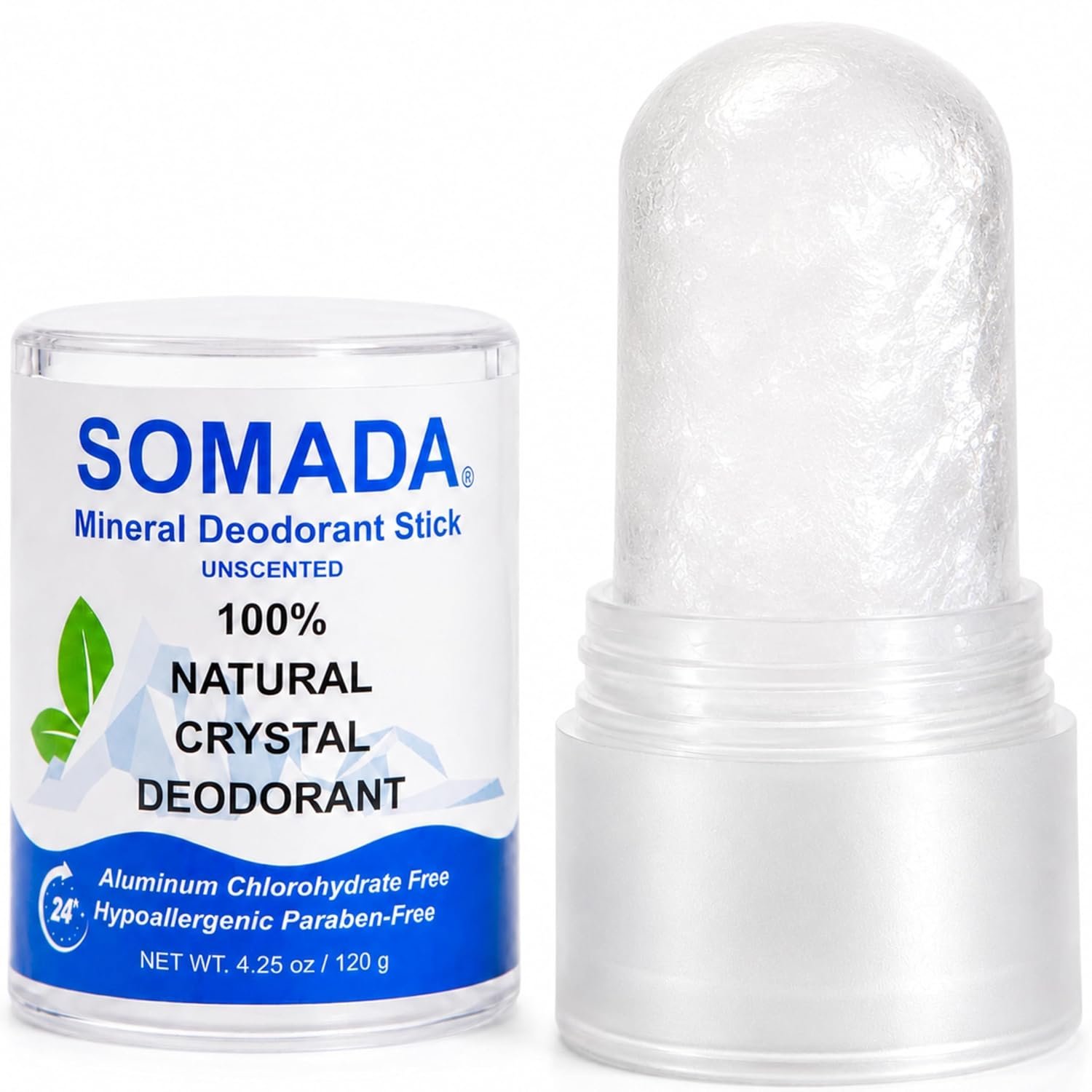 SOMADA Crystal Deodorant Stick – Piedra de Alumbre – Alum Stone, 4.25oz