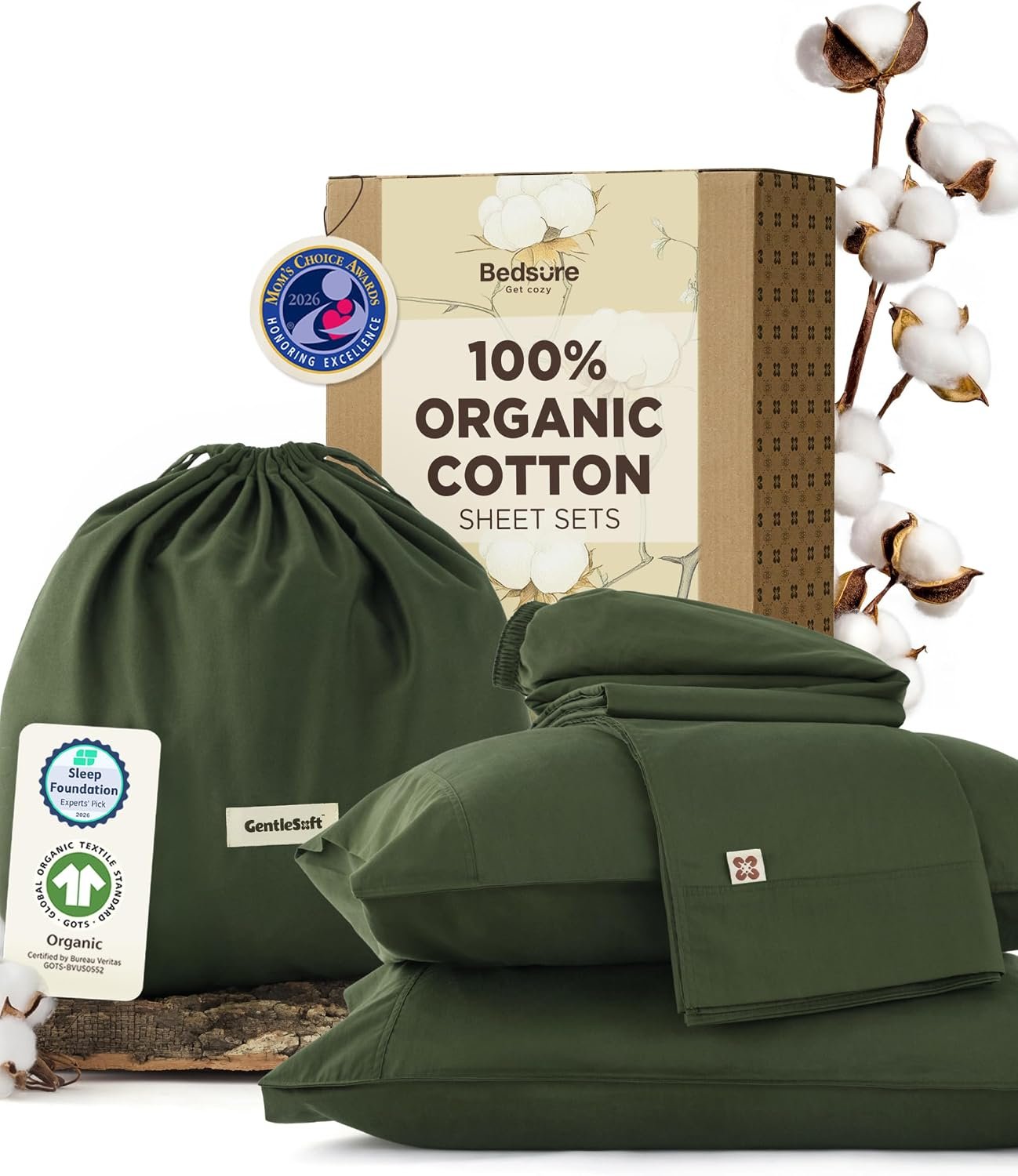 Bedsure PureWoven 100% GOTS Certified Organic Cotton Sheets, Queen Size